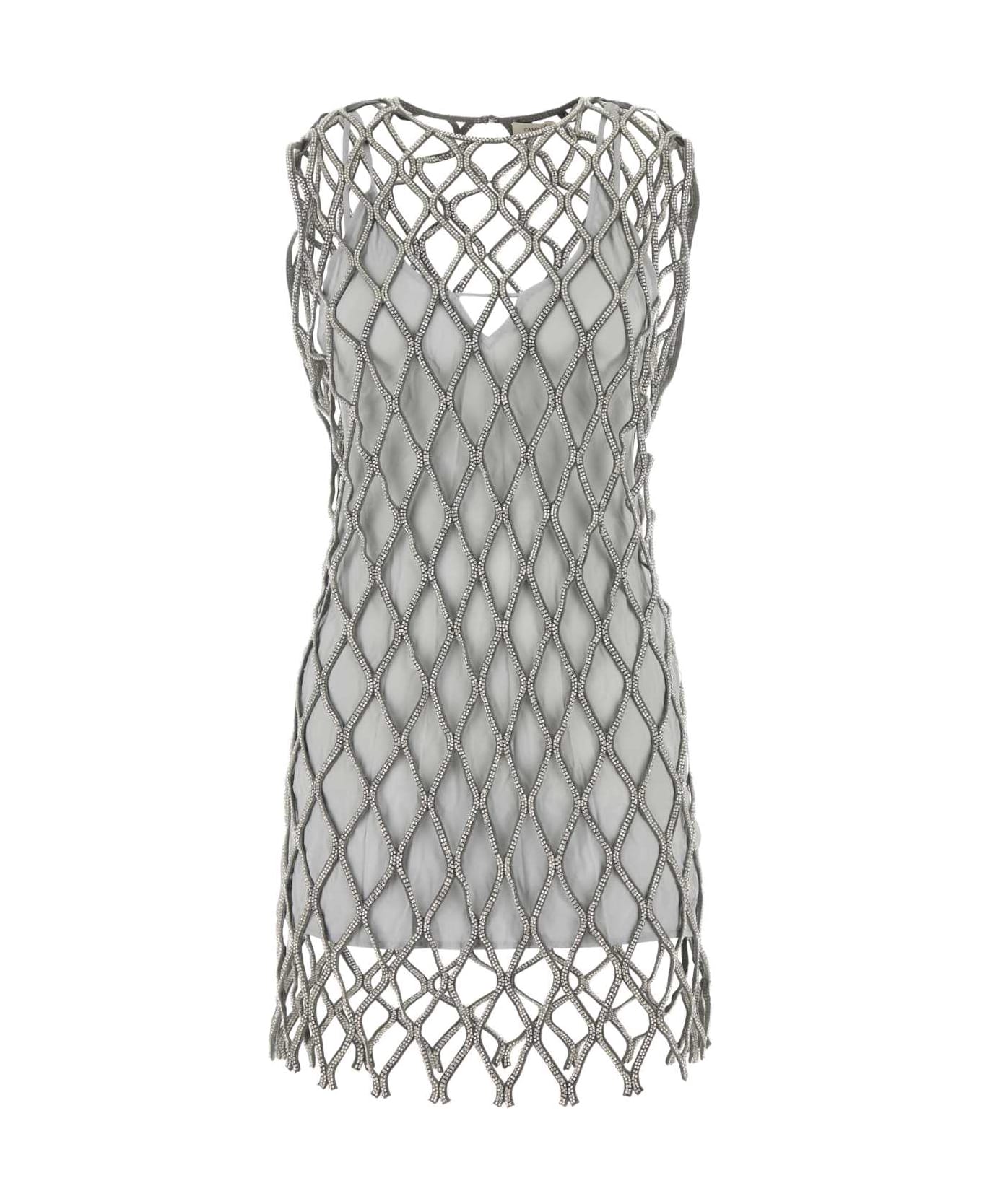 Camilla and Marc Embellished Mesh Rococo Mini Dress - SILVER
