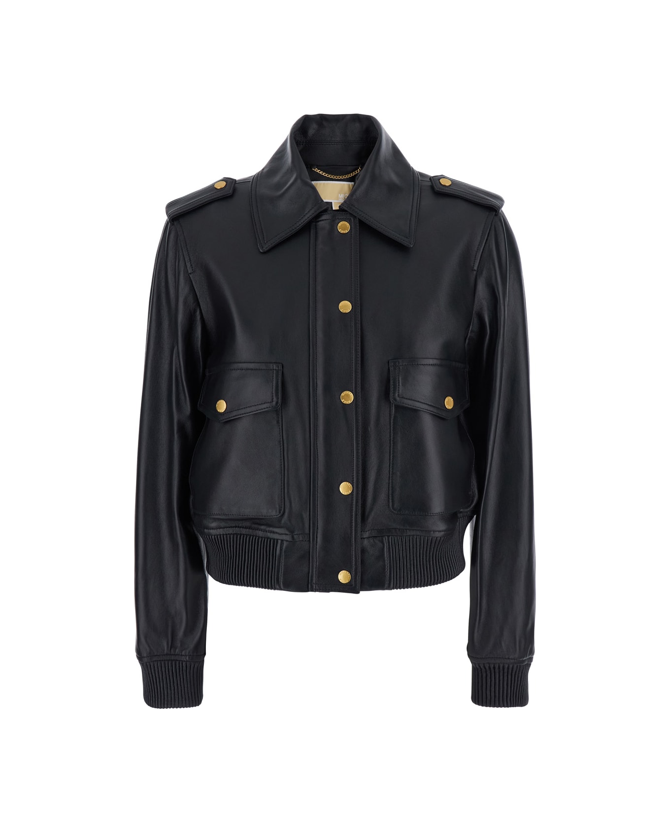MICHAEL Michael Kors Black Jacket With Classic Collar Ans Ribbed Elastic Trims In Leather Woman - Black