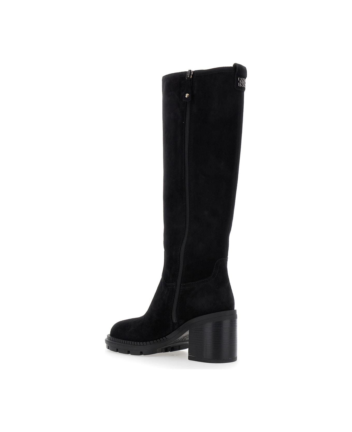 Casadei Black Boots With Zip Closure On The Side And Logo Embroidery On The Rear In Suede Woman - Black