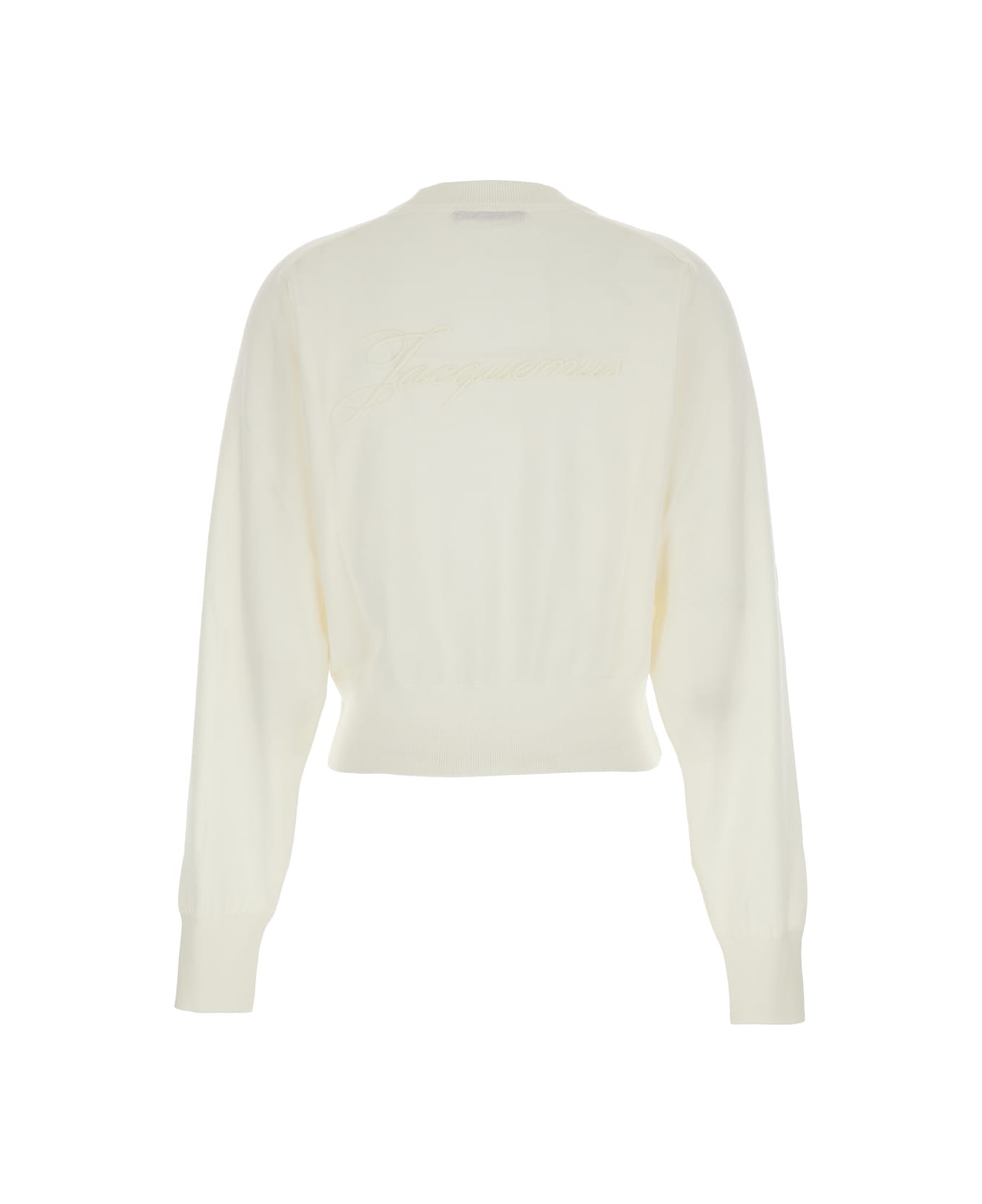 Jacquemus White Crew Neck Sweater With Back Logo In Merino Wool Woman - White シャツ