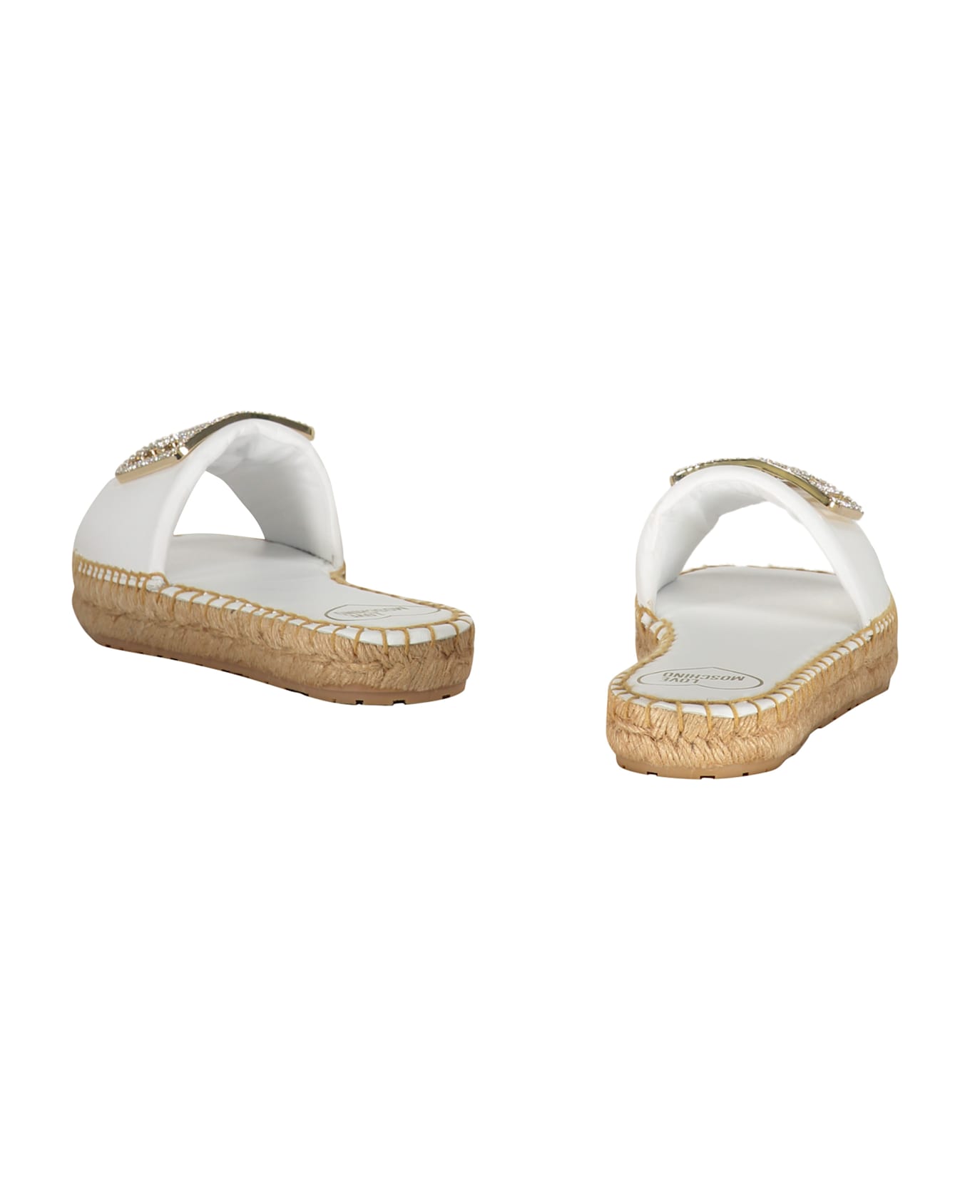 Love Moschino Leather Espadrille Slides - White