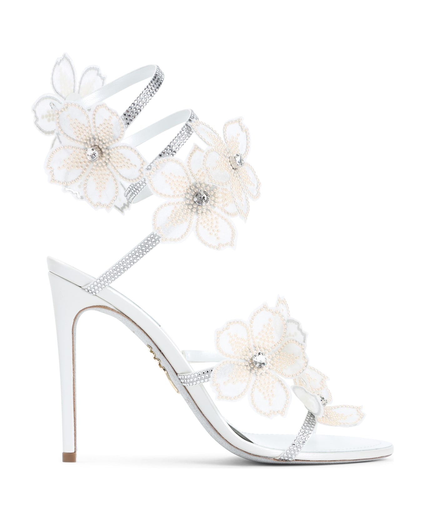 René Caovilla Flower Sandals - Ivory Satin Crystal Cream Strass