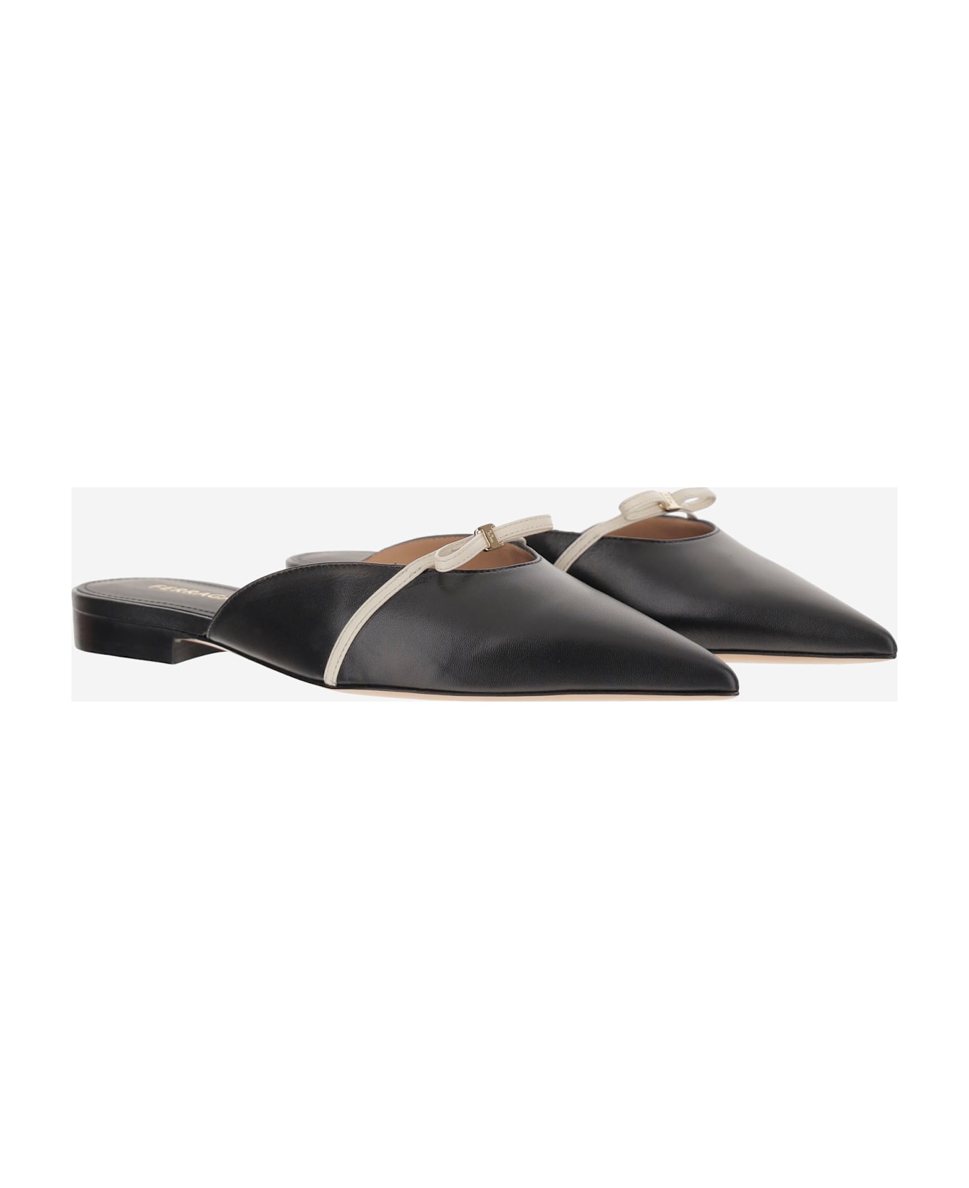 Ferragamo Leather Mules With Bow - Black