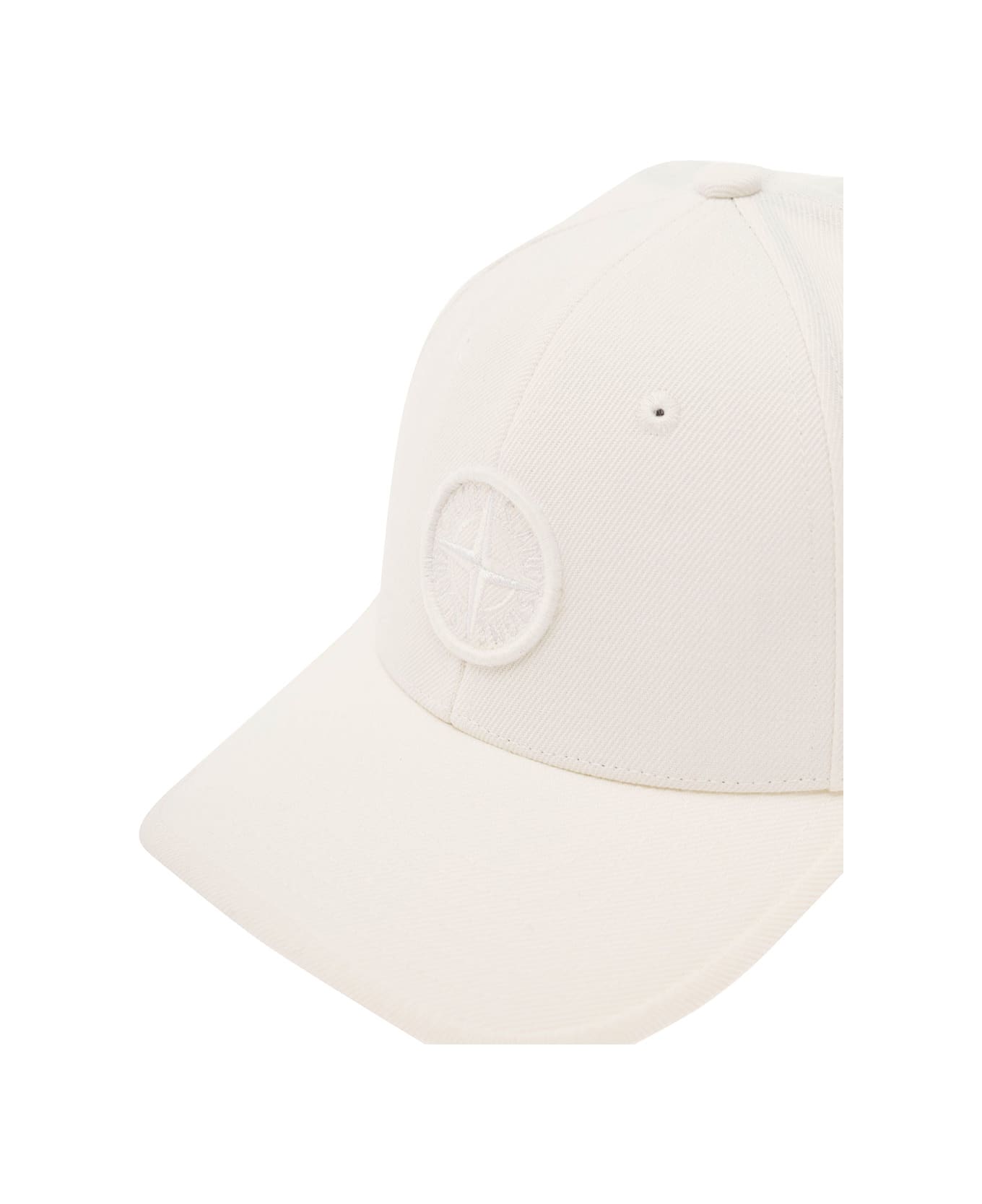 Stone Island Junior White Baseball Cap With Logo In Cotton Boy - White