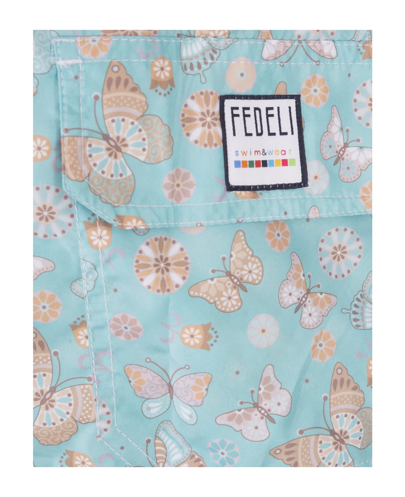 Fedeli Light Blue Swim Shorts With Butterfly Print - Blue