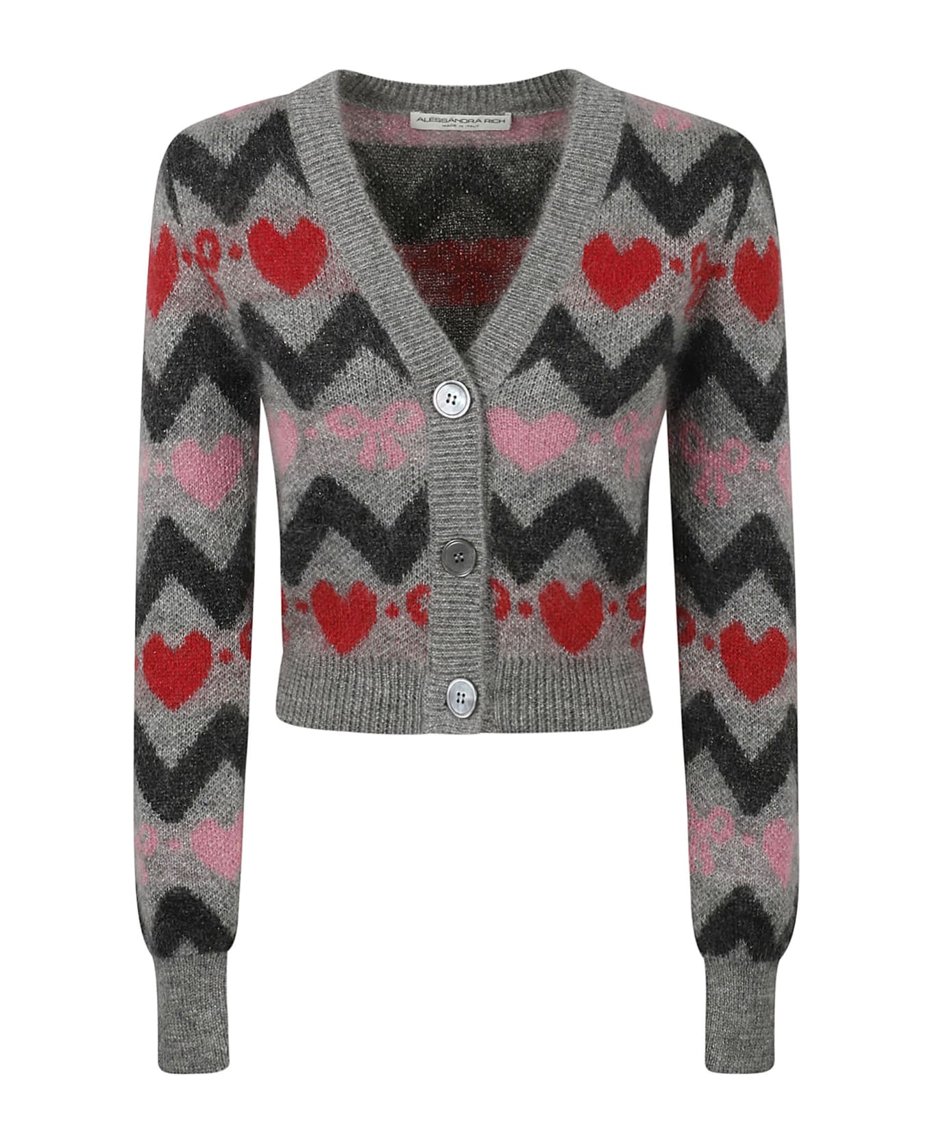 Alessandra Rich Knitted Mohair Cardigan - Grey