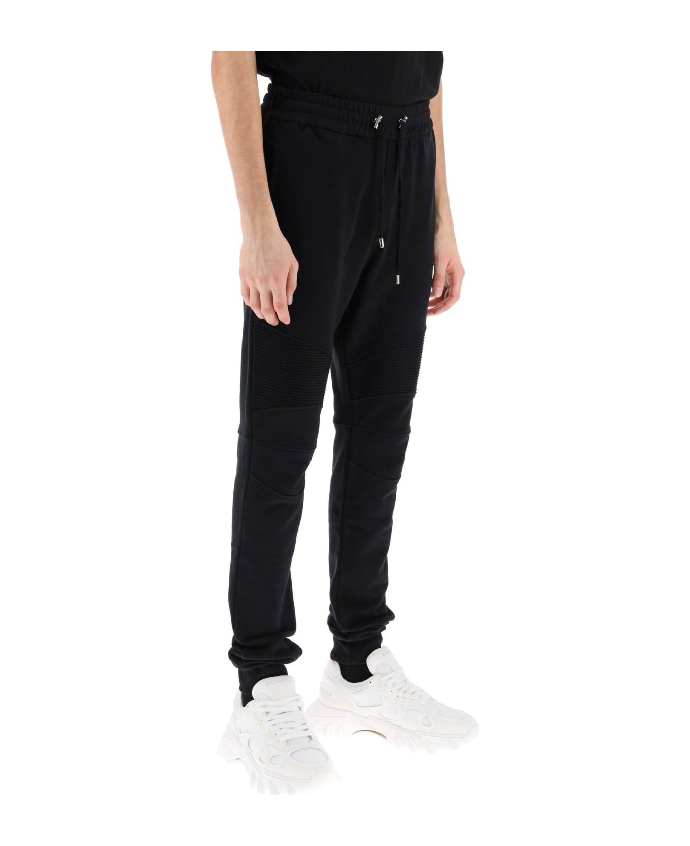 Balmain Joggers With Topstitched Inserts - Noir/blanc