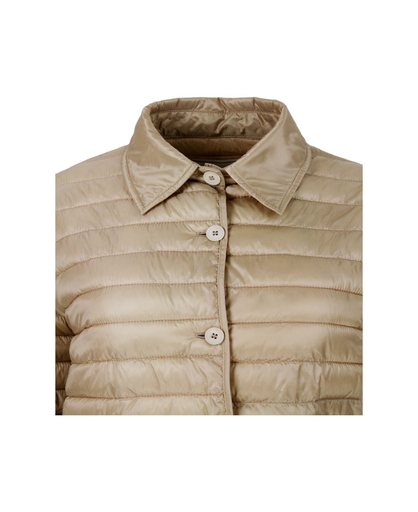 Antonelli Lightweight 100g Padded Jacket With Shirt Collar, Button Closure And Patch Pockets - Beige