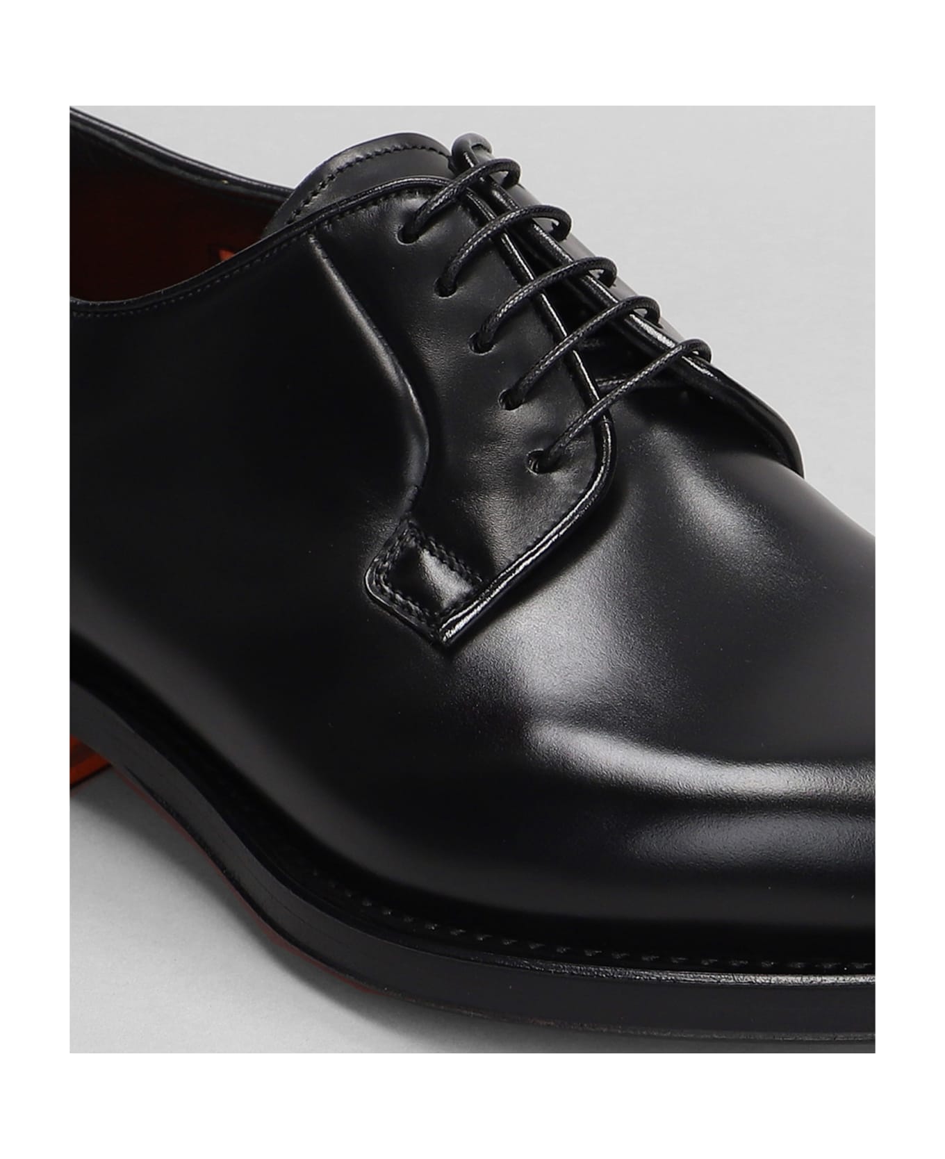 Santoni Ensley Lace Up Shoes In Black Leather - black ローファー＆デッキシューズ