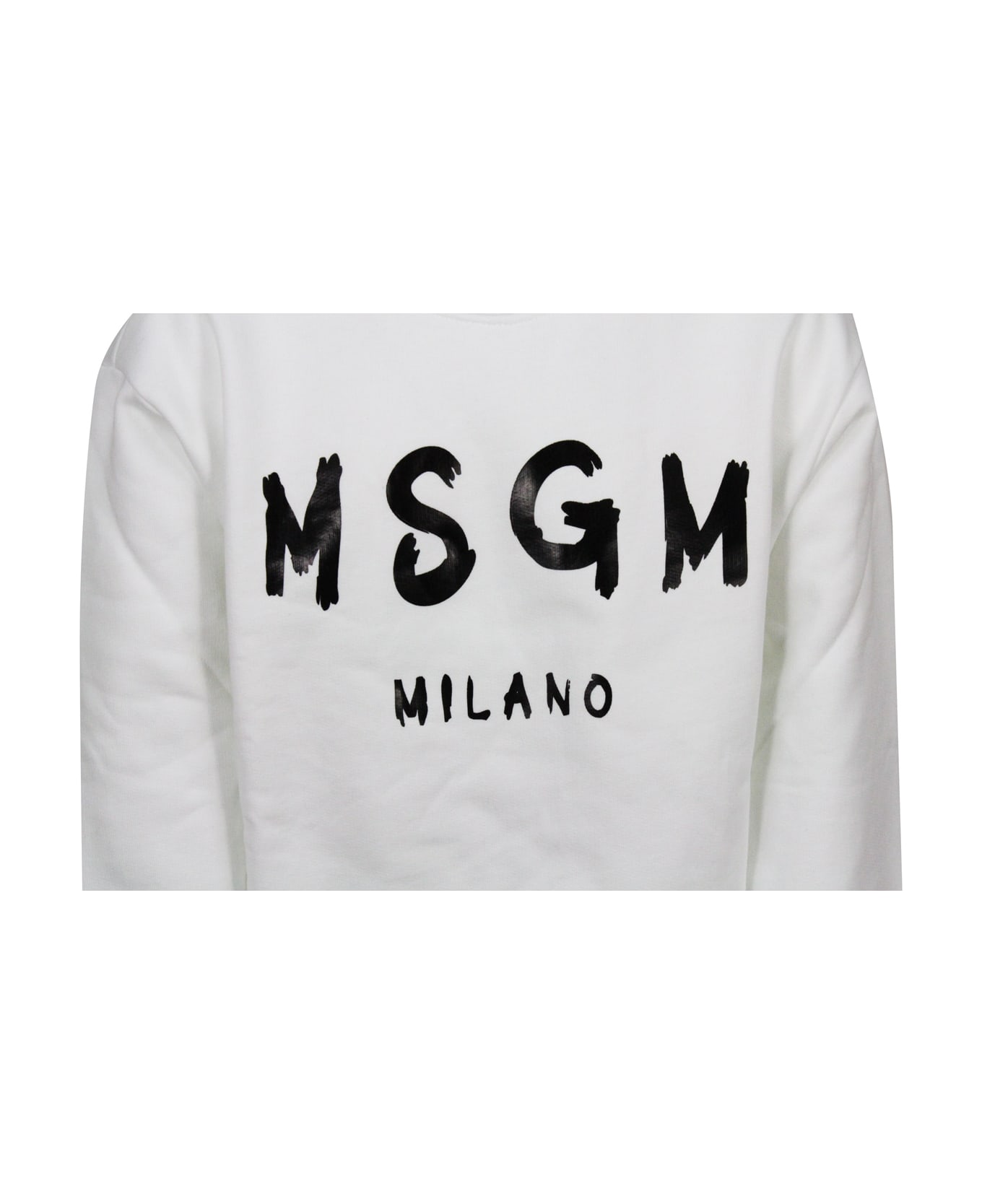 MSGM Long-sleeved Crewneck Sweatshirt With Logo Lettering - White