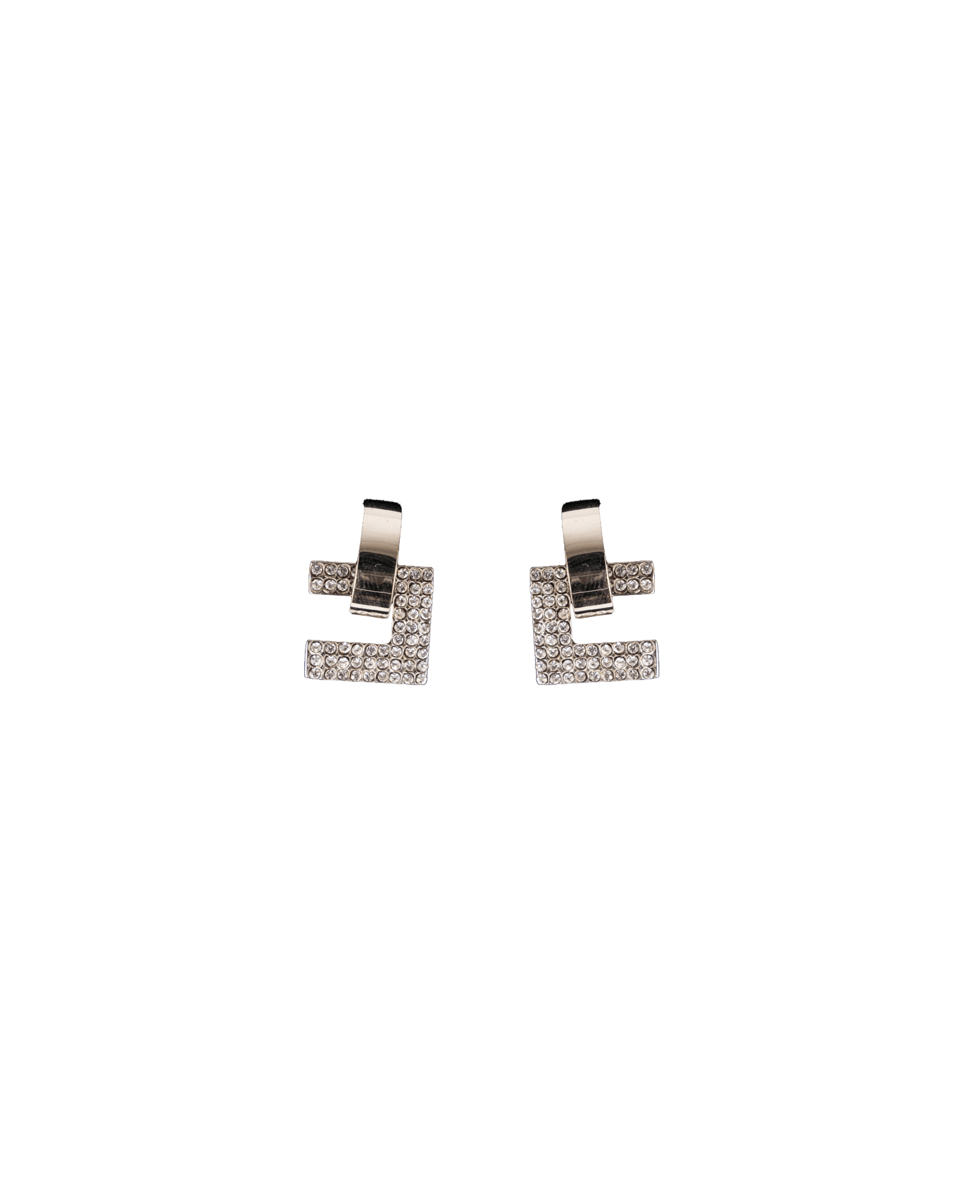 Elisabetta Franchi Earrings With Logo Rhinestones - SILVER イヤリング