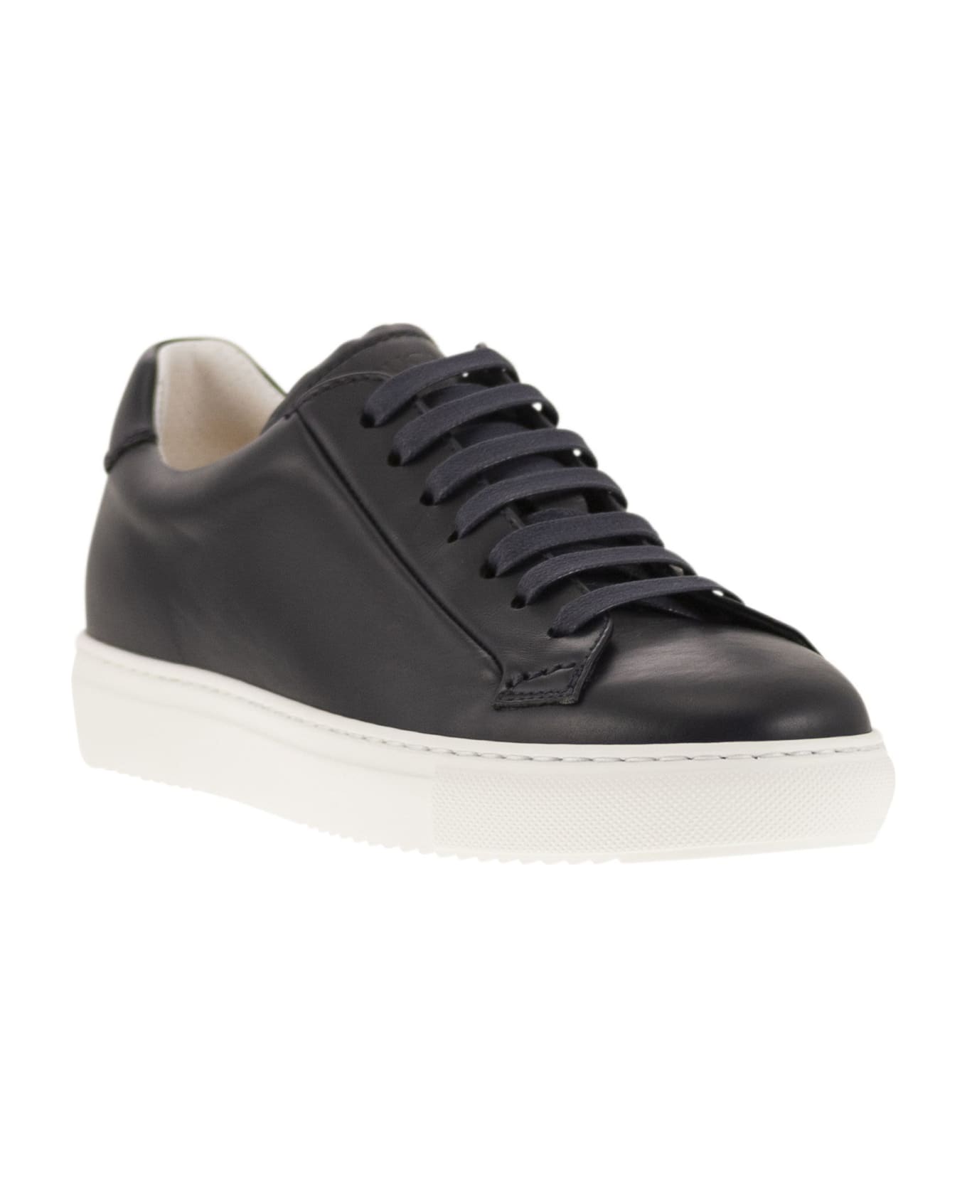 Doucal's Smooth Leather Trainers - Night Blue