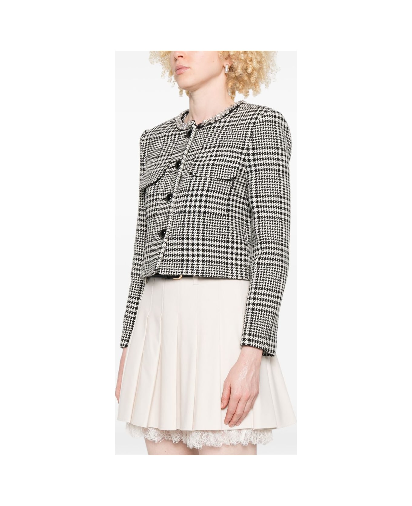 self-portrait Wool Blend Checked Jacket - Black