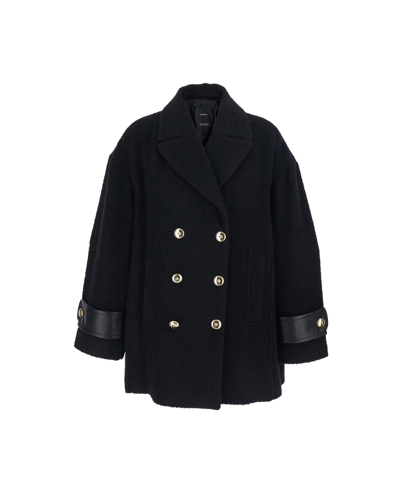 Pinko 
canederli
 Black Double-breasted Coat With Wide Notched Revers In Wool Woman - Black