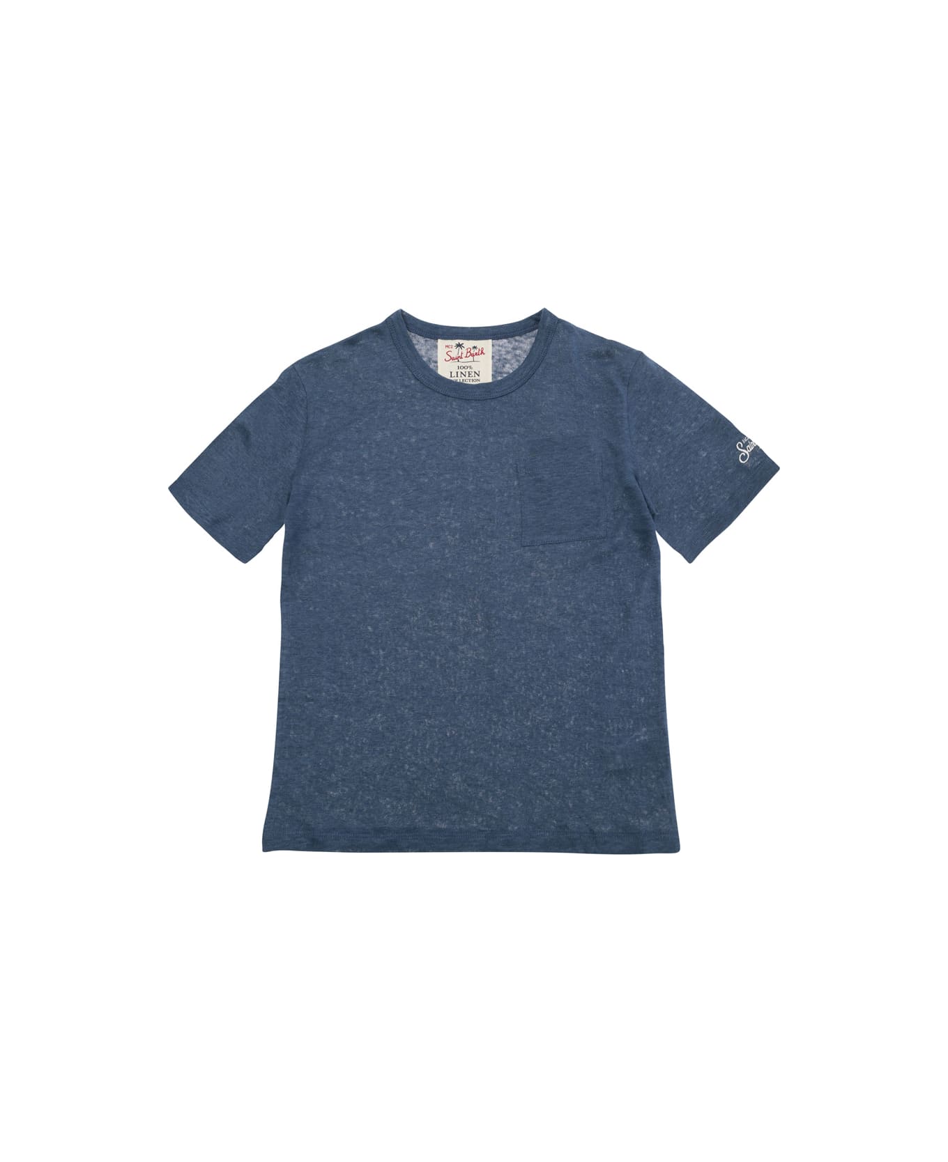 MC2 Saint Barth 'alex' Blue T-shirt With A Patch Pocket In Jersey Baby - Blu