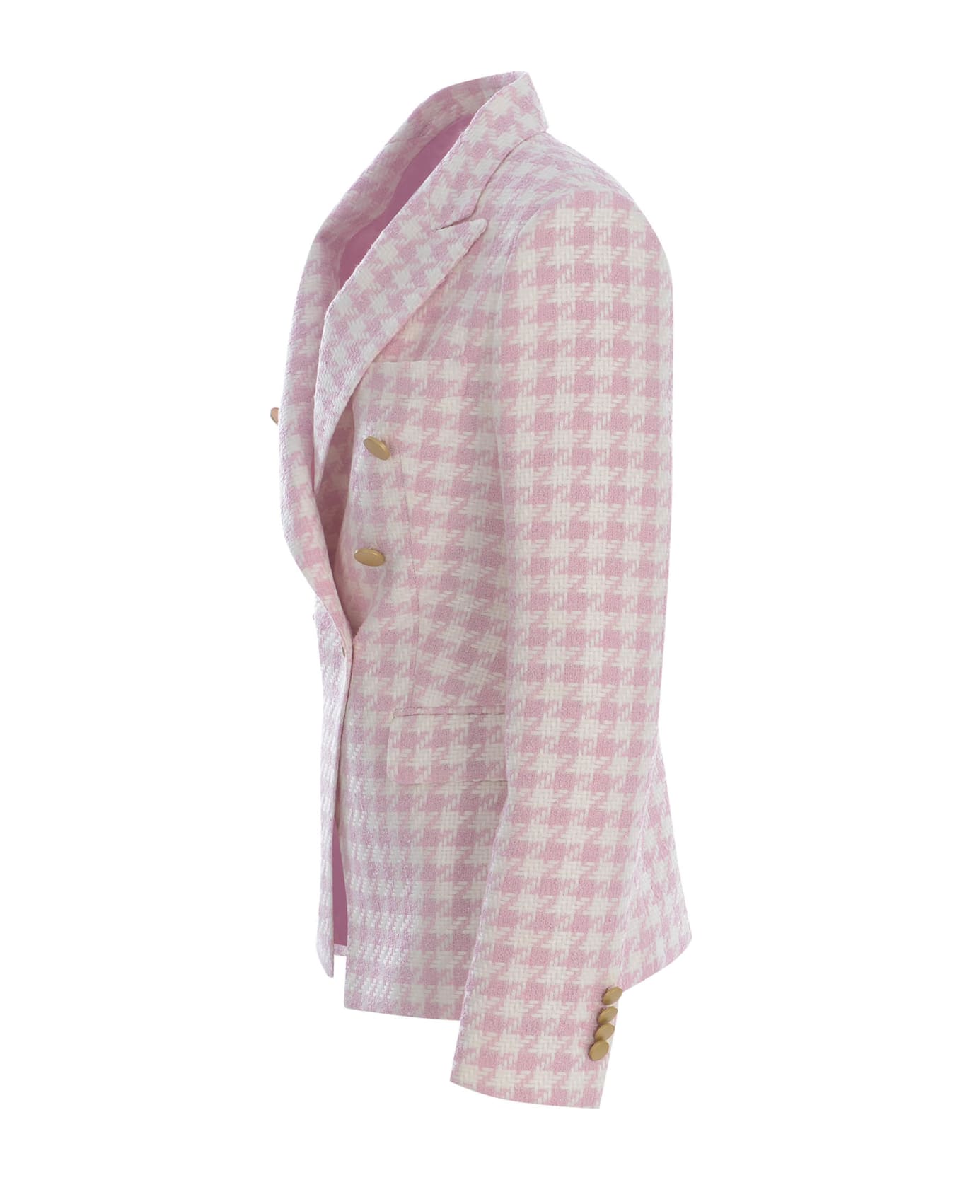 Tagliatore Double-breasted Jacket Tagliatore "j-alycia" Made Of Houndstooth - Rosa