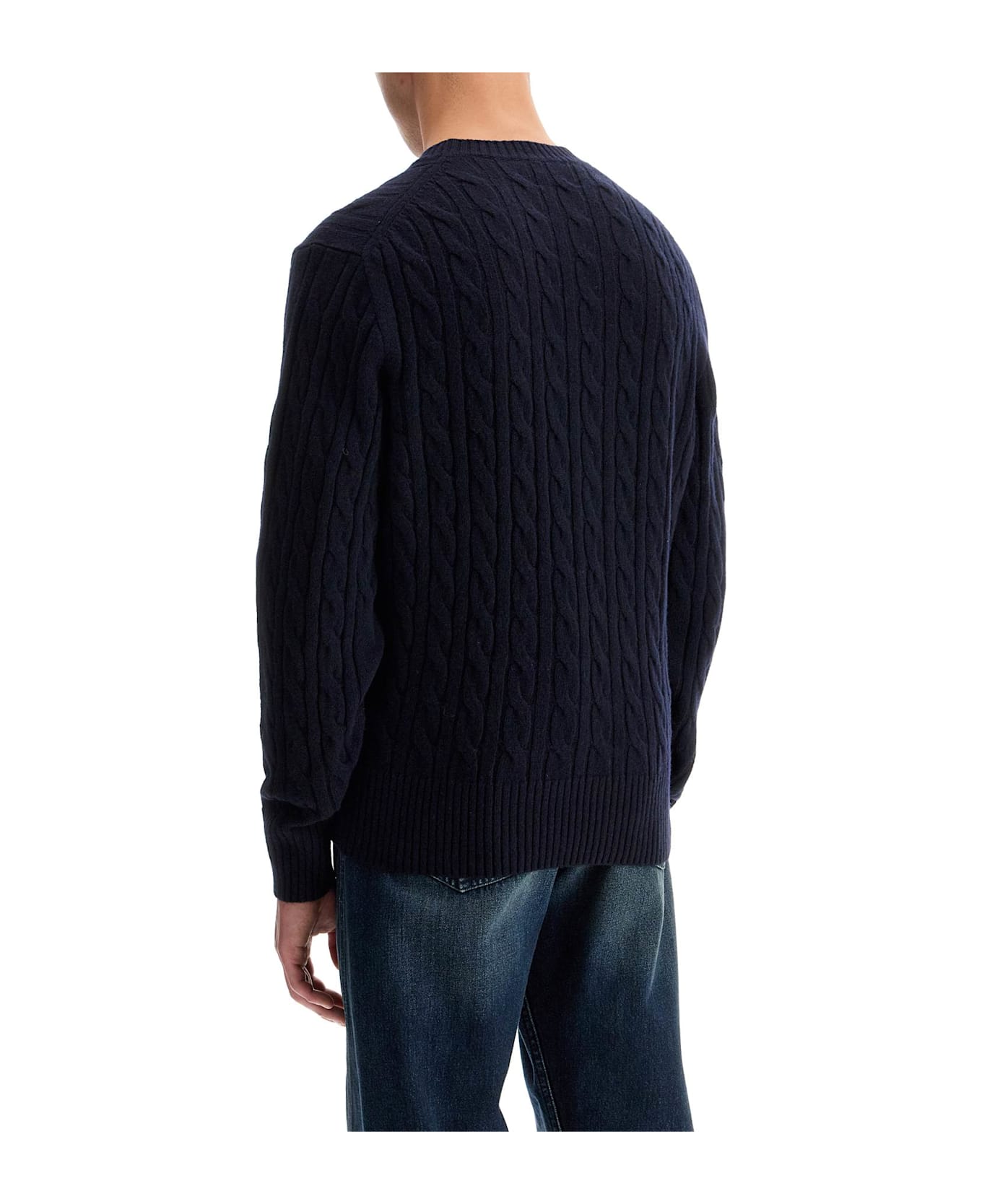 Lacoste Classic Fit Cable Knit Wool Pullover - Navy