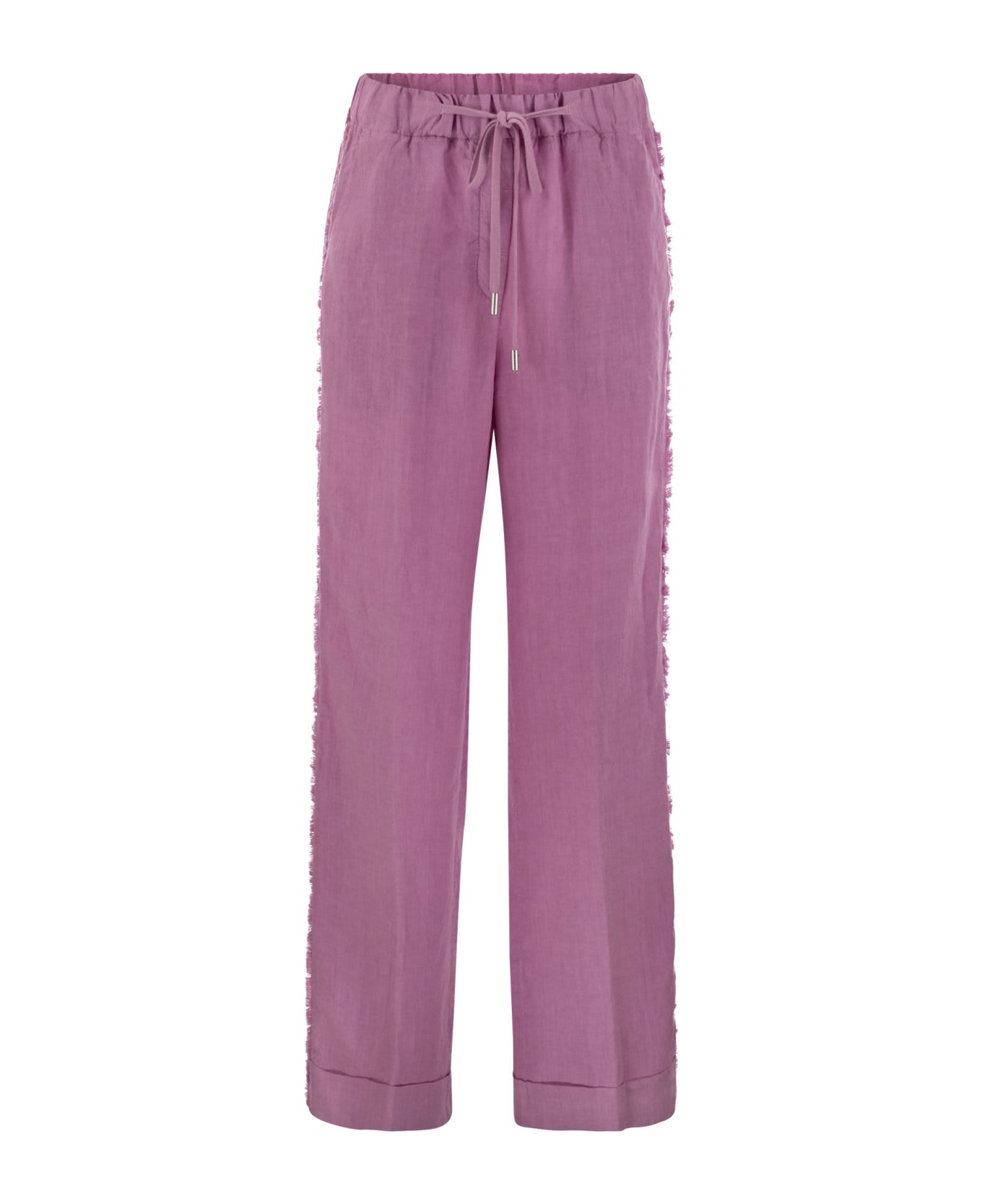 Peserico Linen Trousers With Side Fringes - Pink ボトムス