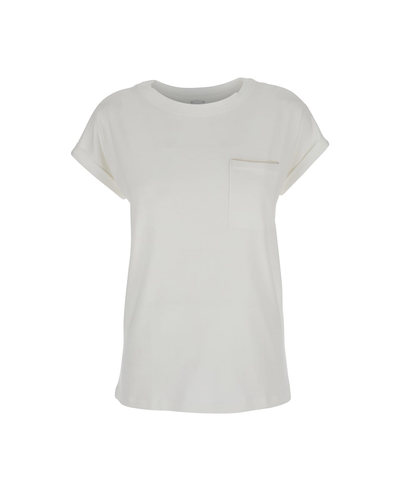 Eleventy White Crewneck T-shirt With Front Patch Pocket In Cotton Blend Woman - White