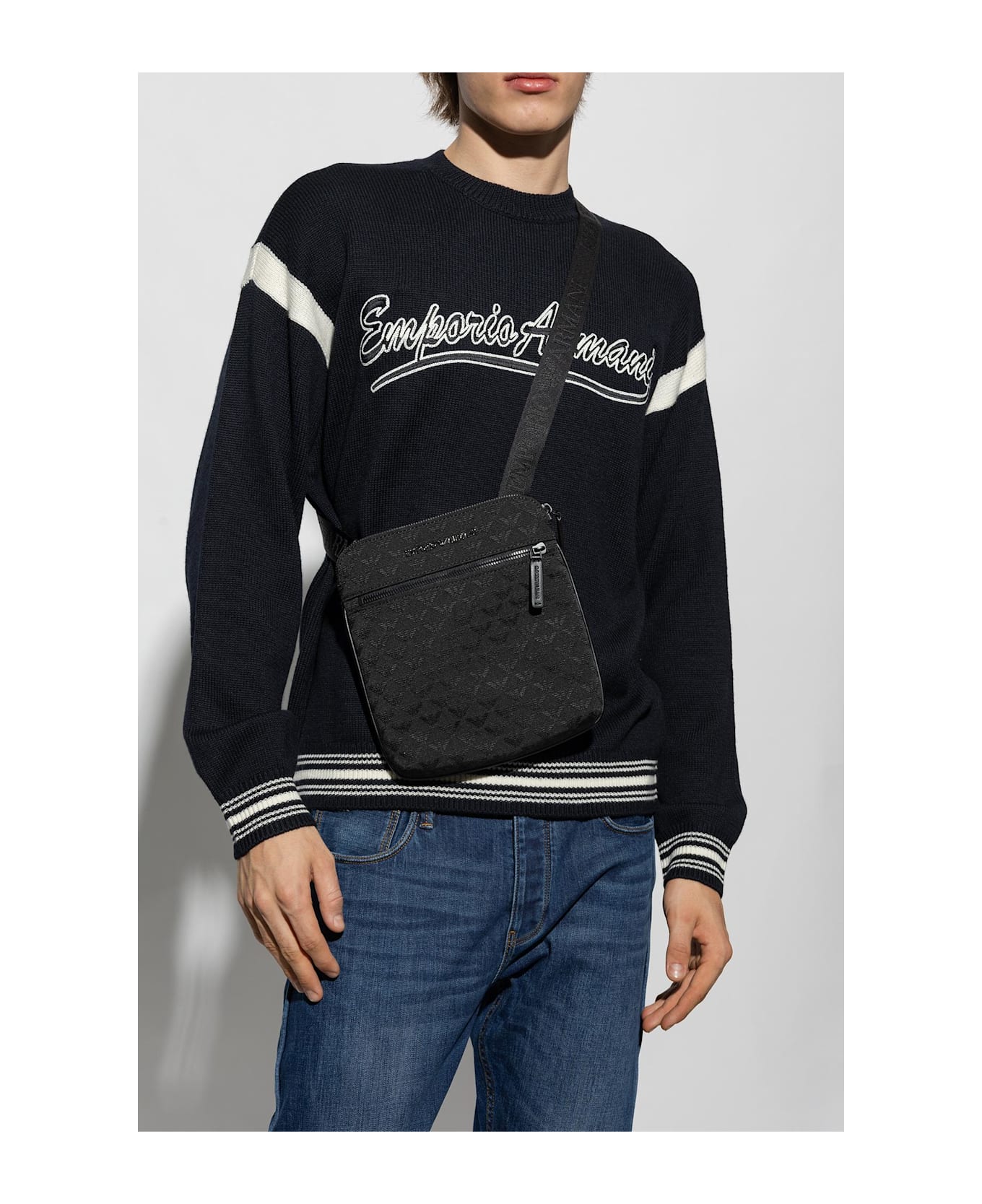 Emporio Armani Shoulder Bag With Monogram - Black