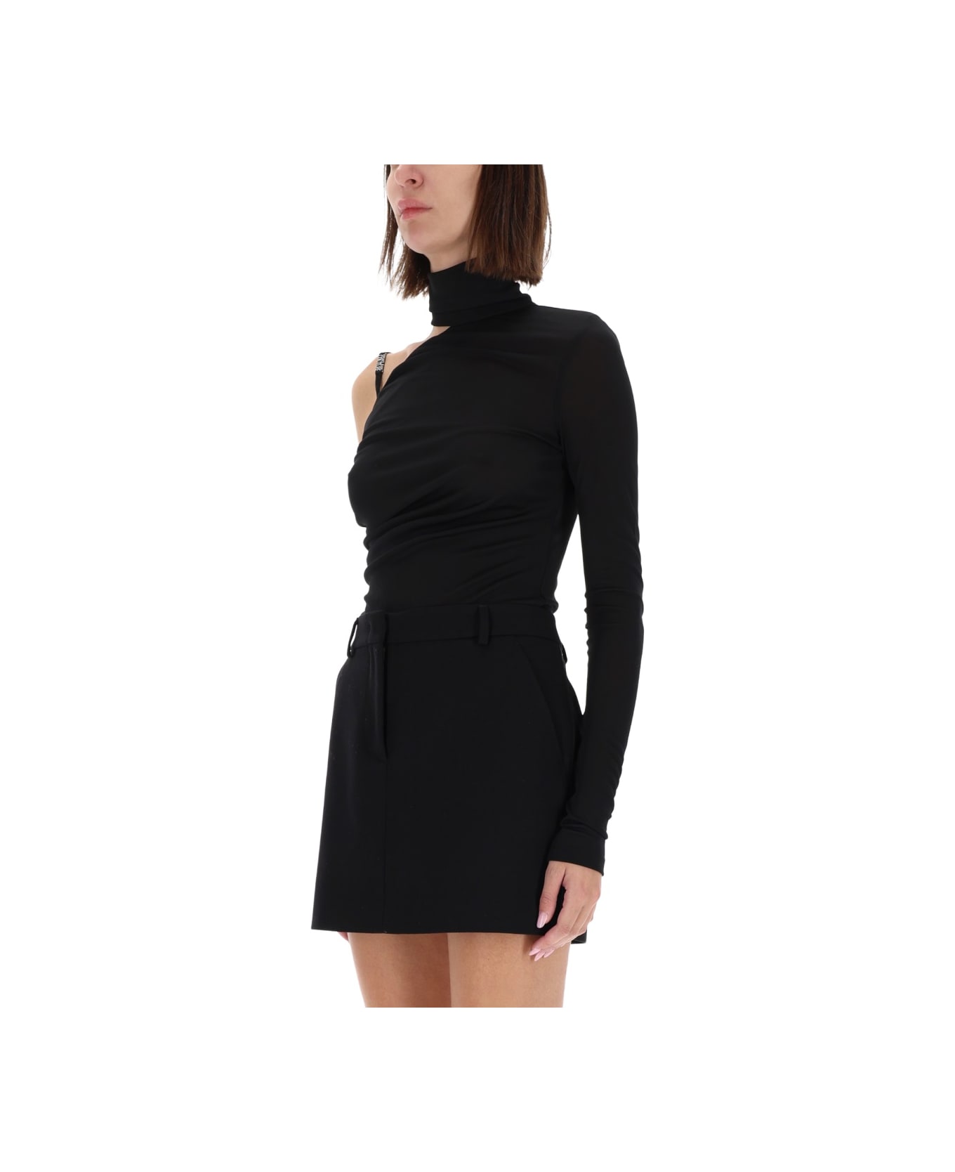 Versace Jeans Couture Black One-shoulder Long-sleeve Bodysuit - BLACK