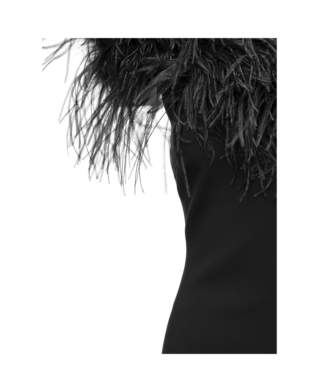 Giuseppe di Morabito Mini Black Dress With Feather Trim And Split In Stretch Viscose Woman - Black