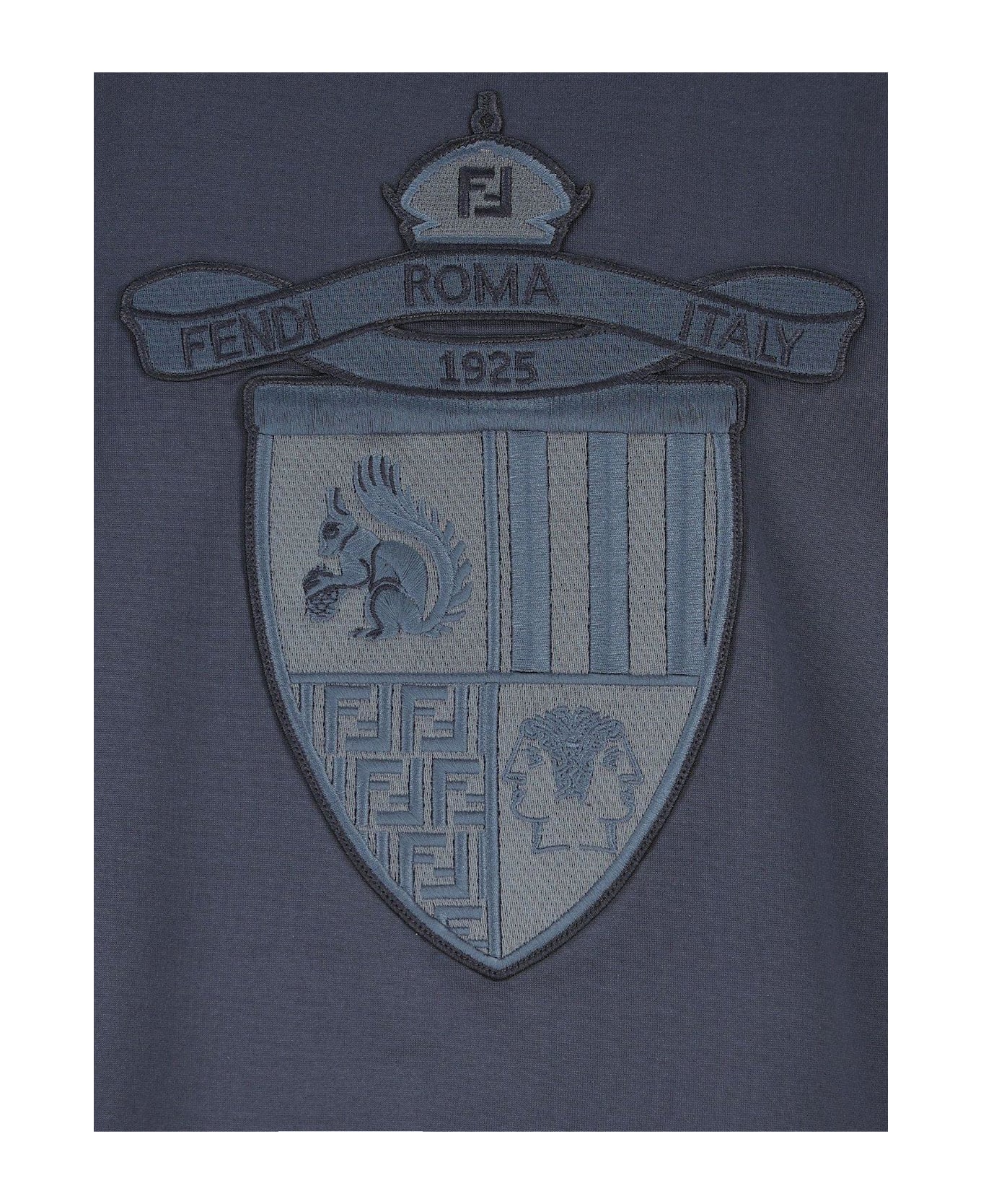Fendi Crest Embroidered Crewneck T-shirt - Blue シャツ