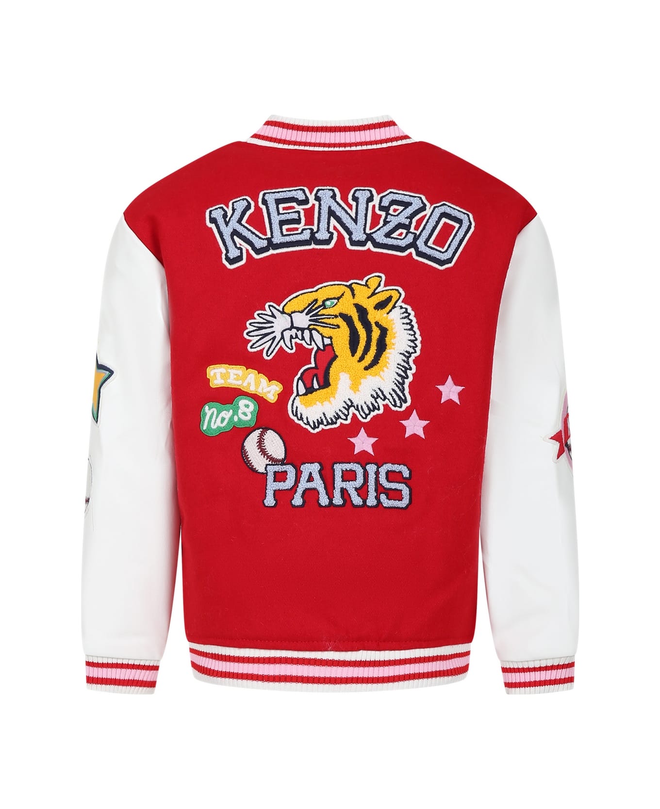 Kenzo Kids Red Jacket For Girl With Logo And Tiger - RED