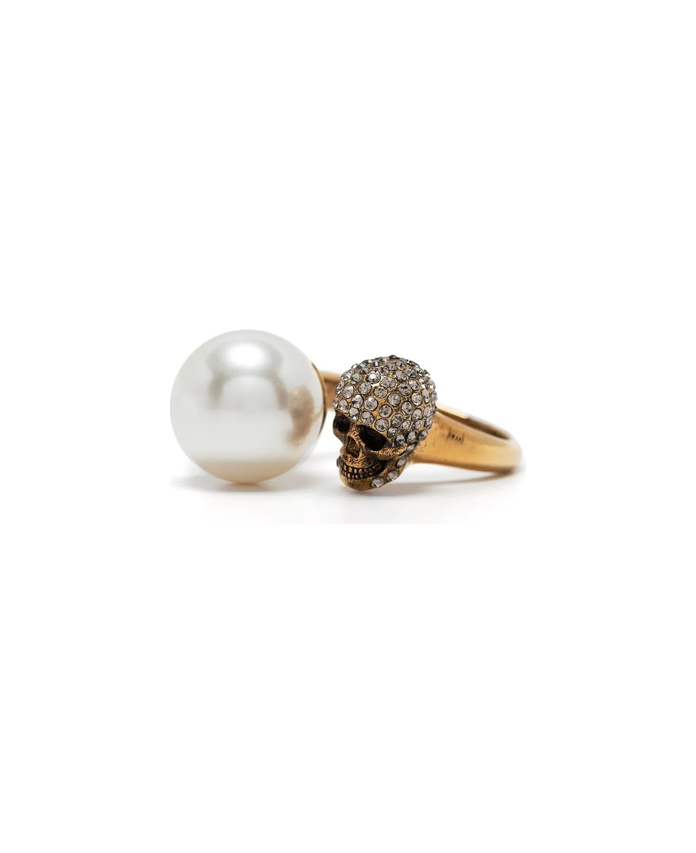 Alexander McQueen Pearl Skull Ring - Oro