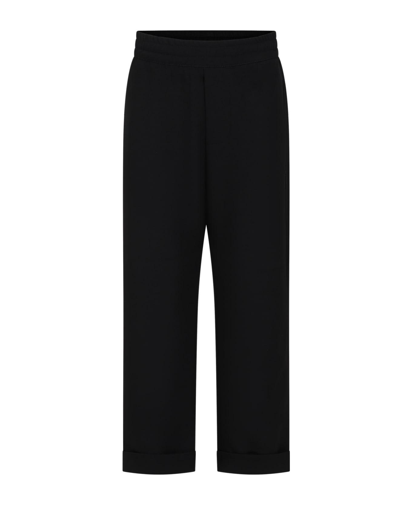 MSGM Black Trousers Fro Boy With Logo - Black ボトムス