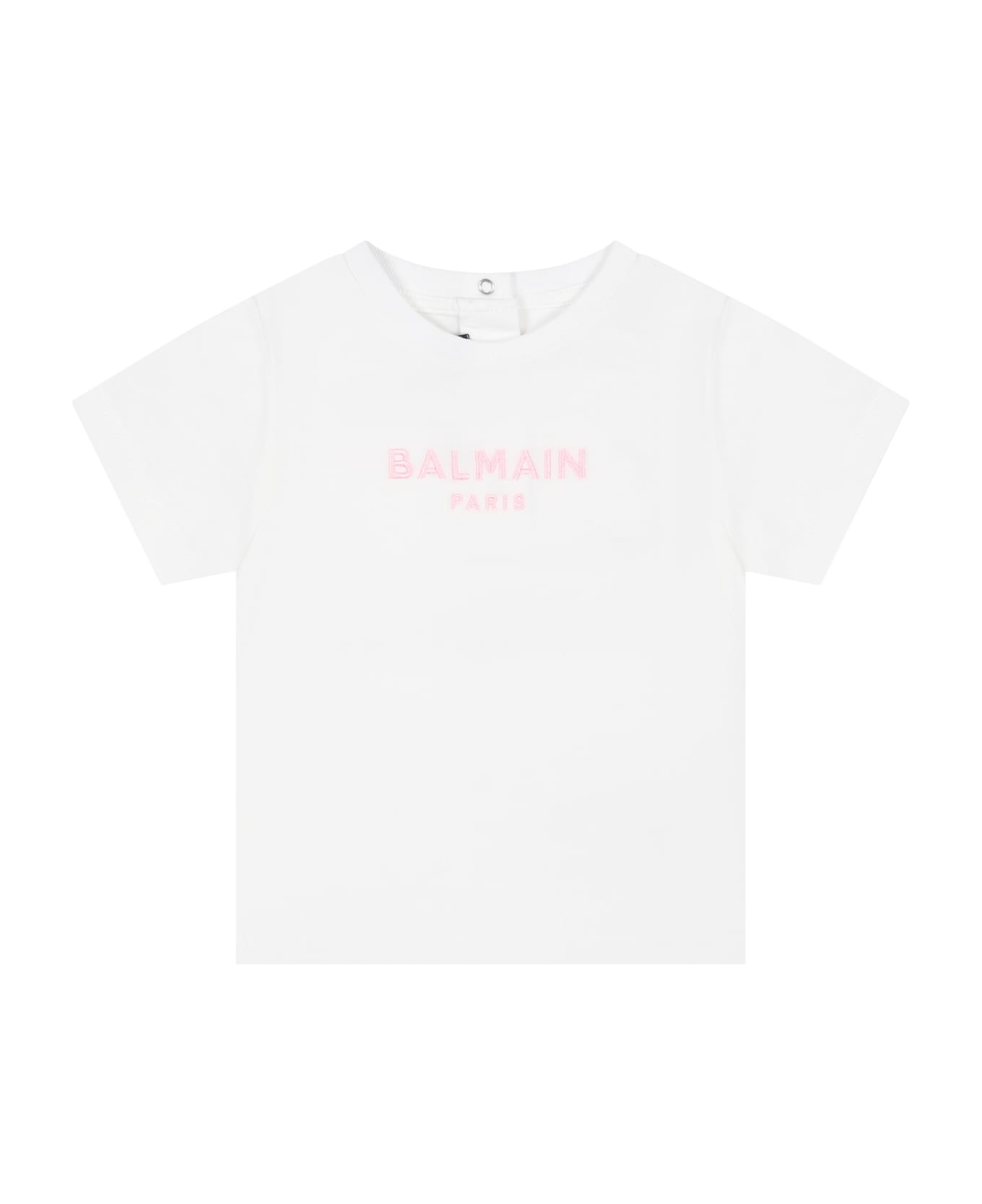 Balmain White T-shirt For Baby Girl With Logo - White Tシャツ＆ポロシャツ