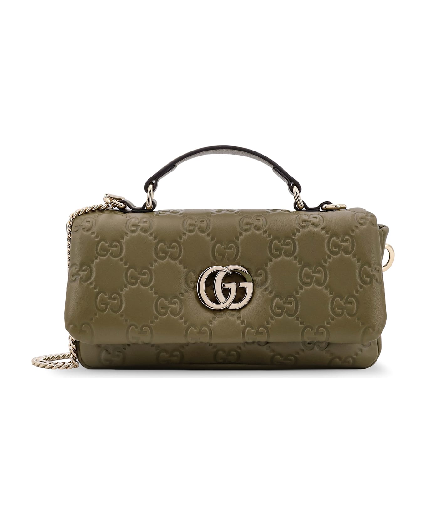 Gucci Mini Gg Milano Leather Handbag With All-over Gg Motif - Green