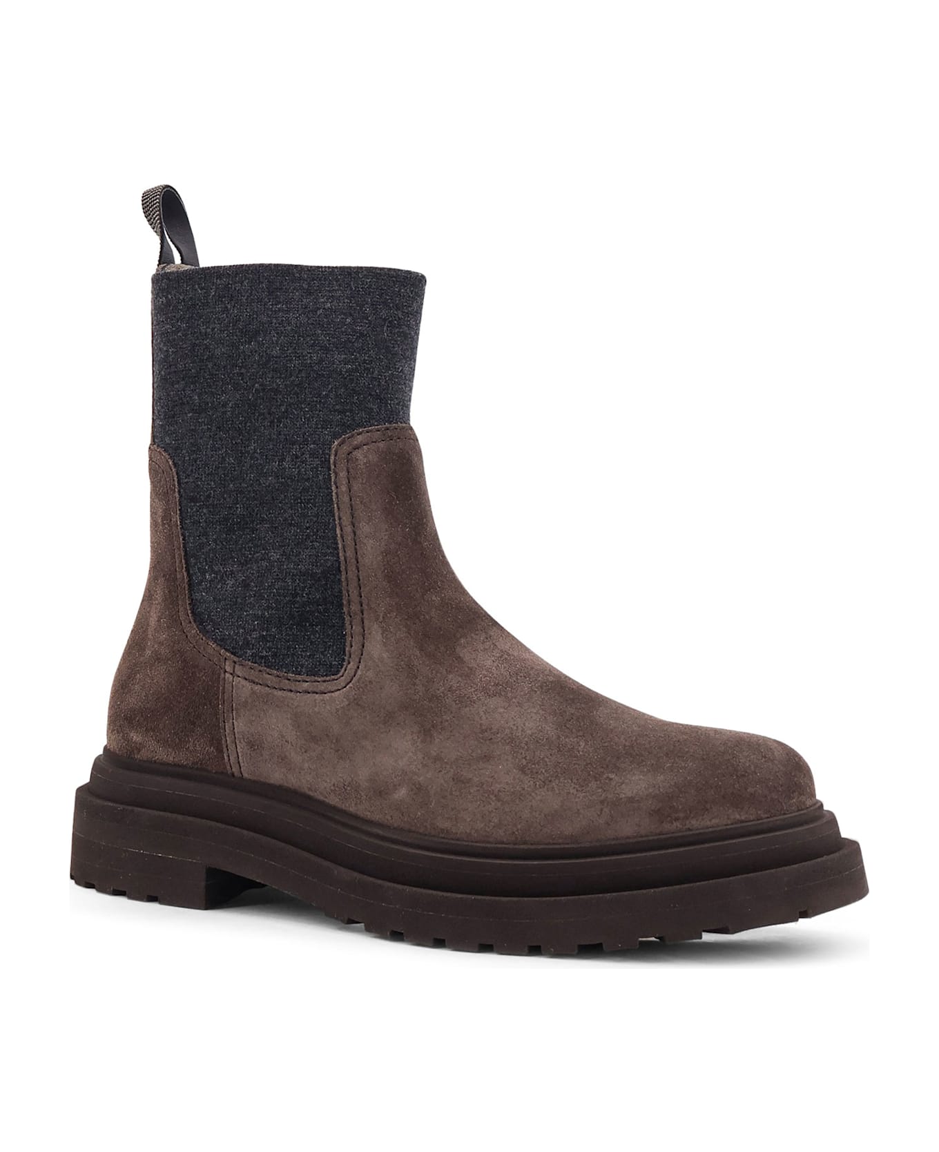 Brunello Cucinelli Suede Ankle Boots With Monili Detail - DARK BROWN