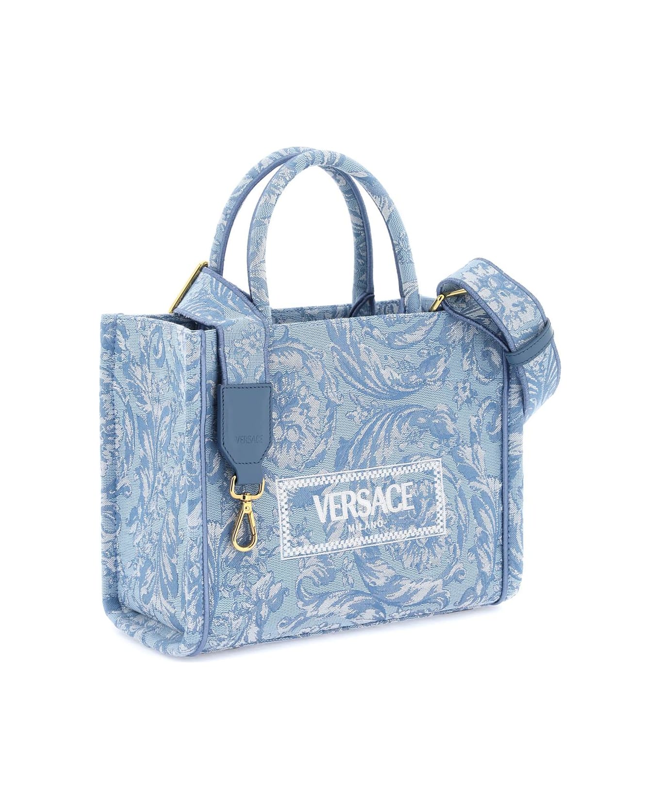 Versace Athena Barocco Small Tote Bag - BABY BLUE GENTIAN BLUE ORO VERSACE (Light blue)