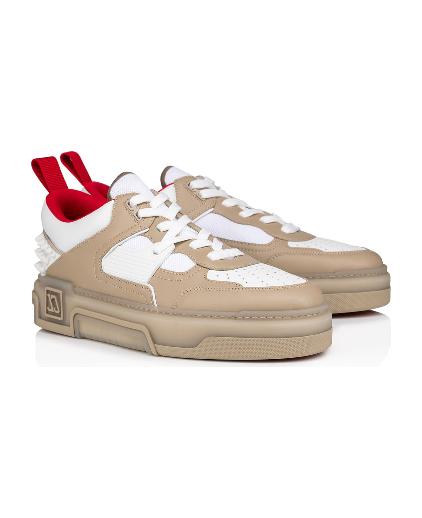 Christian Louboutin Leather Sneaker With Studs - SAHARIENNE WHITE