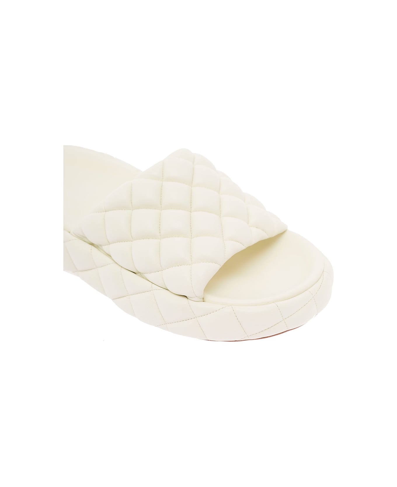 Bottega Veneta White Quilted Leather Slide Sandals Bottega Veneta Woman - White