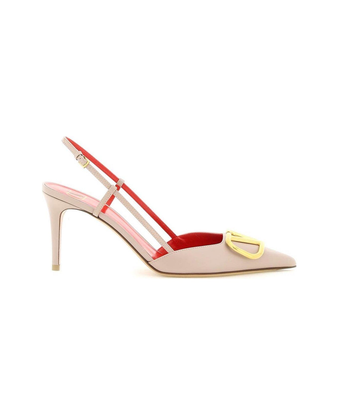 Valentino Garavani Vlogo Plaque Pointed Toe Slingback Pumps - NEUTRALS