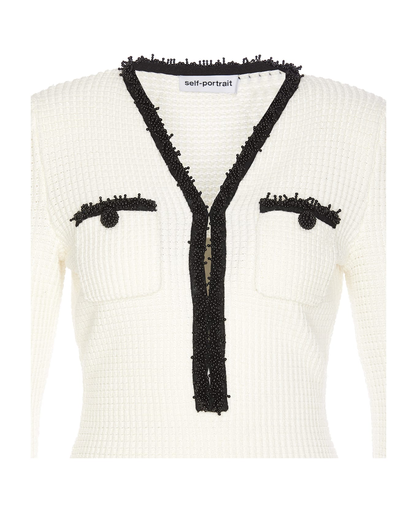 self-portrait Pearl Knitted Dress - White