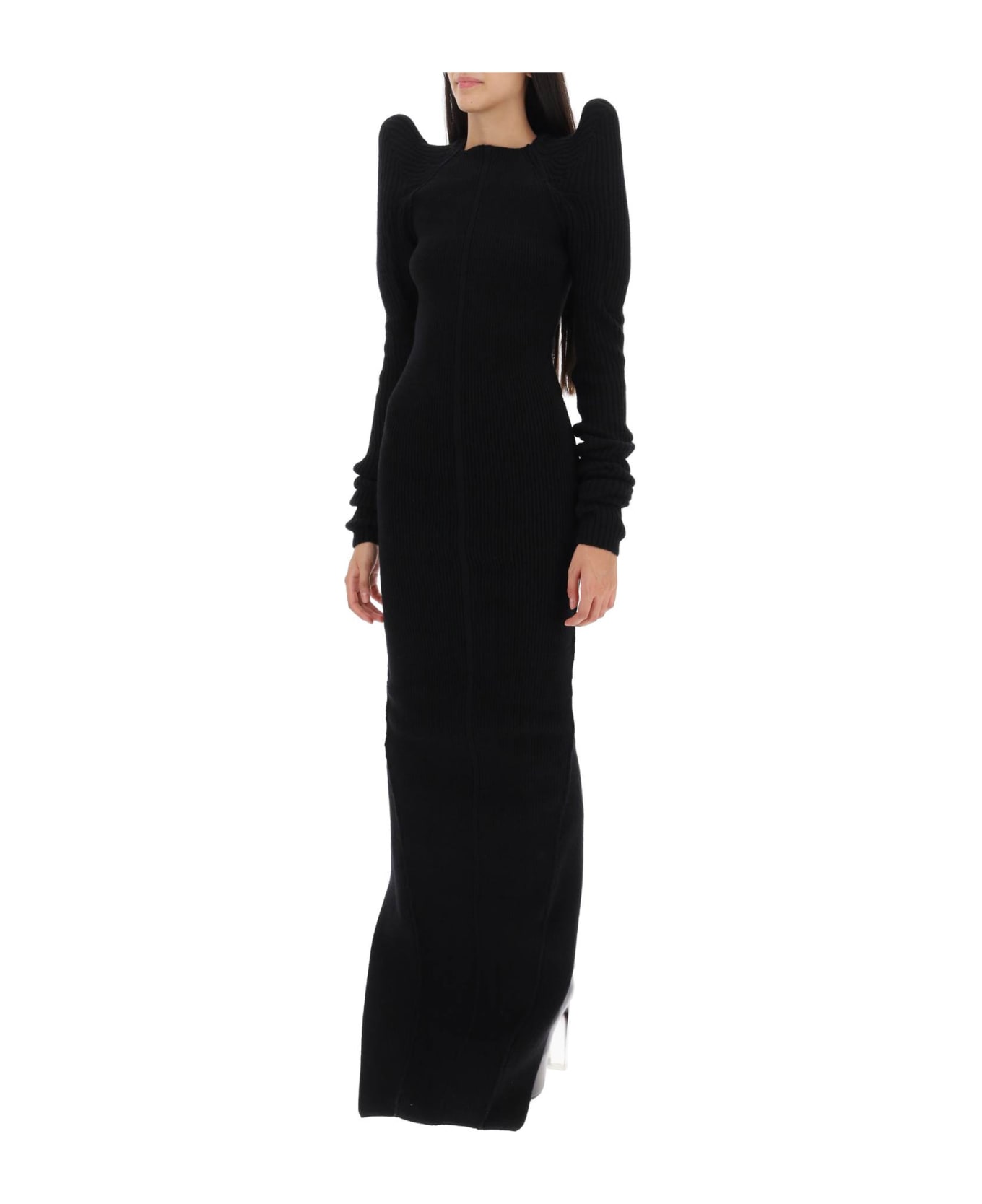 Rick Owens Tec Maxi Dress With Pointed Shoulders - BLACK (Black)