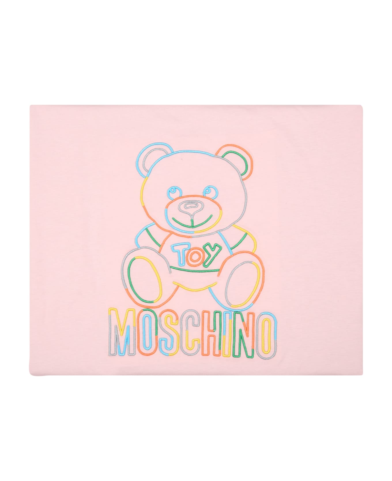 Moschino Pink Blanket For Baby Girl With Multicolor Logo - Pink