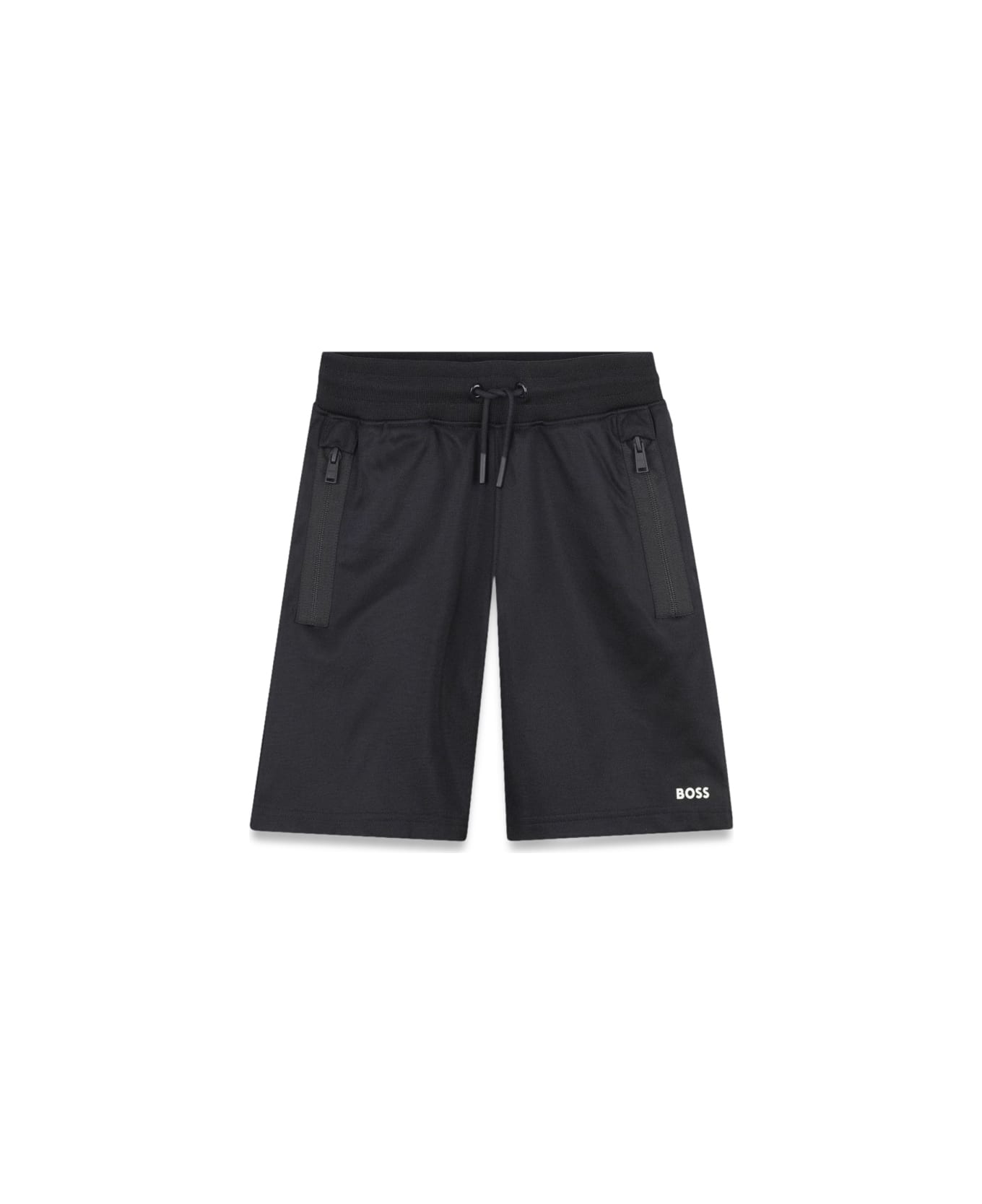 Hugo Boss Zip-up Cardigan Set With Shorts - BLACK