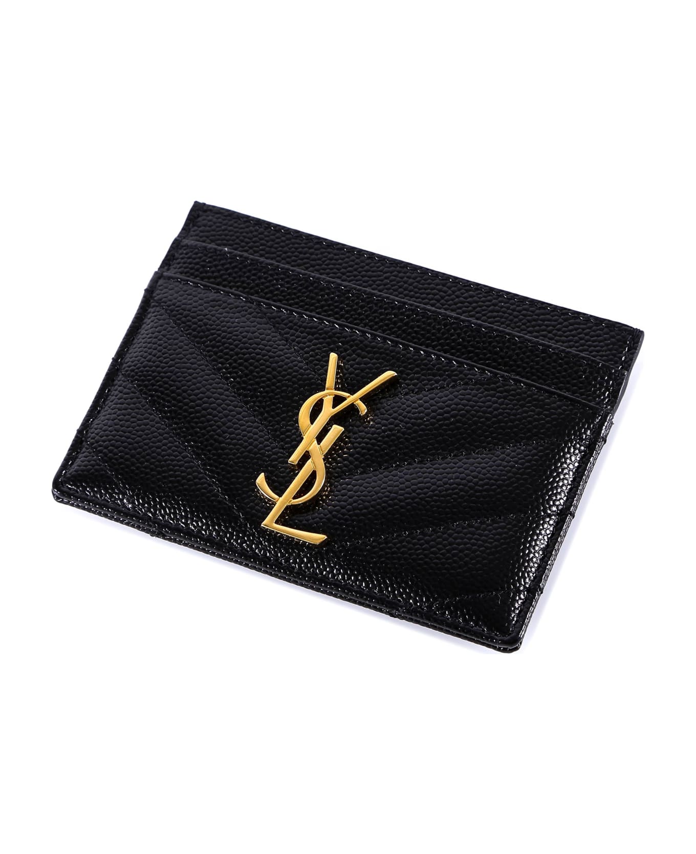 Saint Laurent Card Holder With Matelassé Stitching - Black
