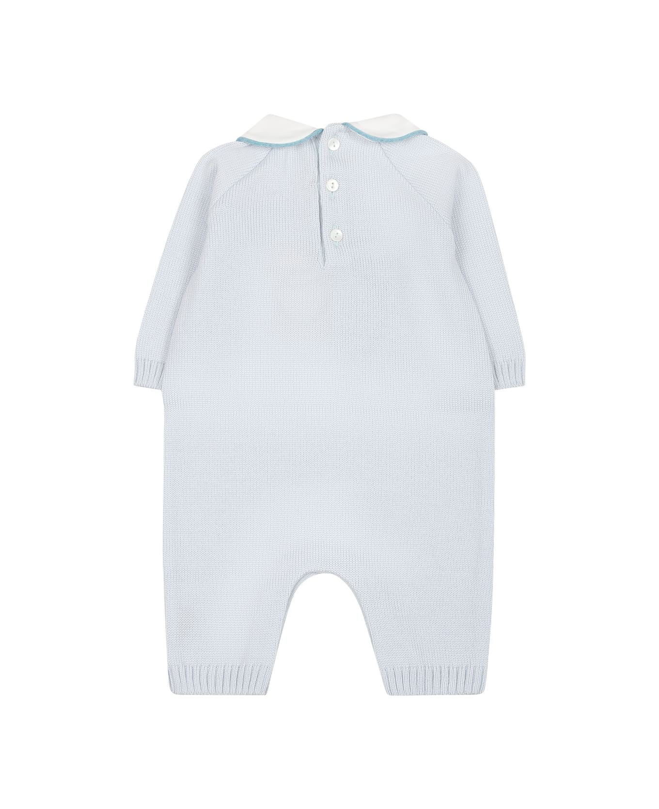 Little Bear Light Blue Babygrown For Baby Boy With Embroidered Bear - Light Blue ボディスーツ＆セットアップ