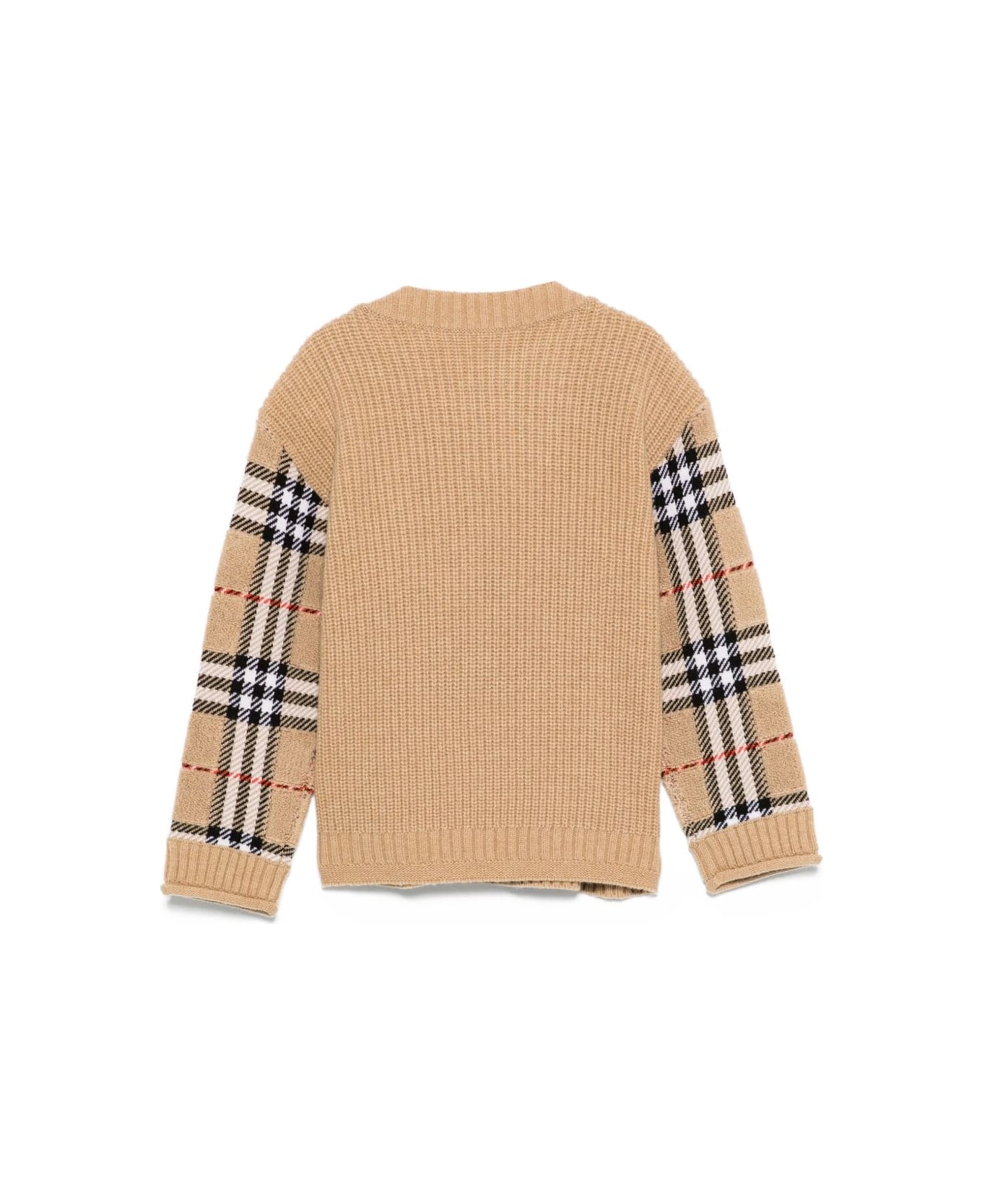 Burberry Kids Beige Signature Check Pattern Long Sleeves Crew Neck Wool Knitted - Beige