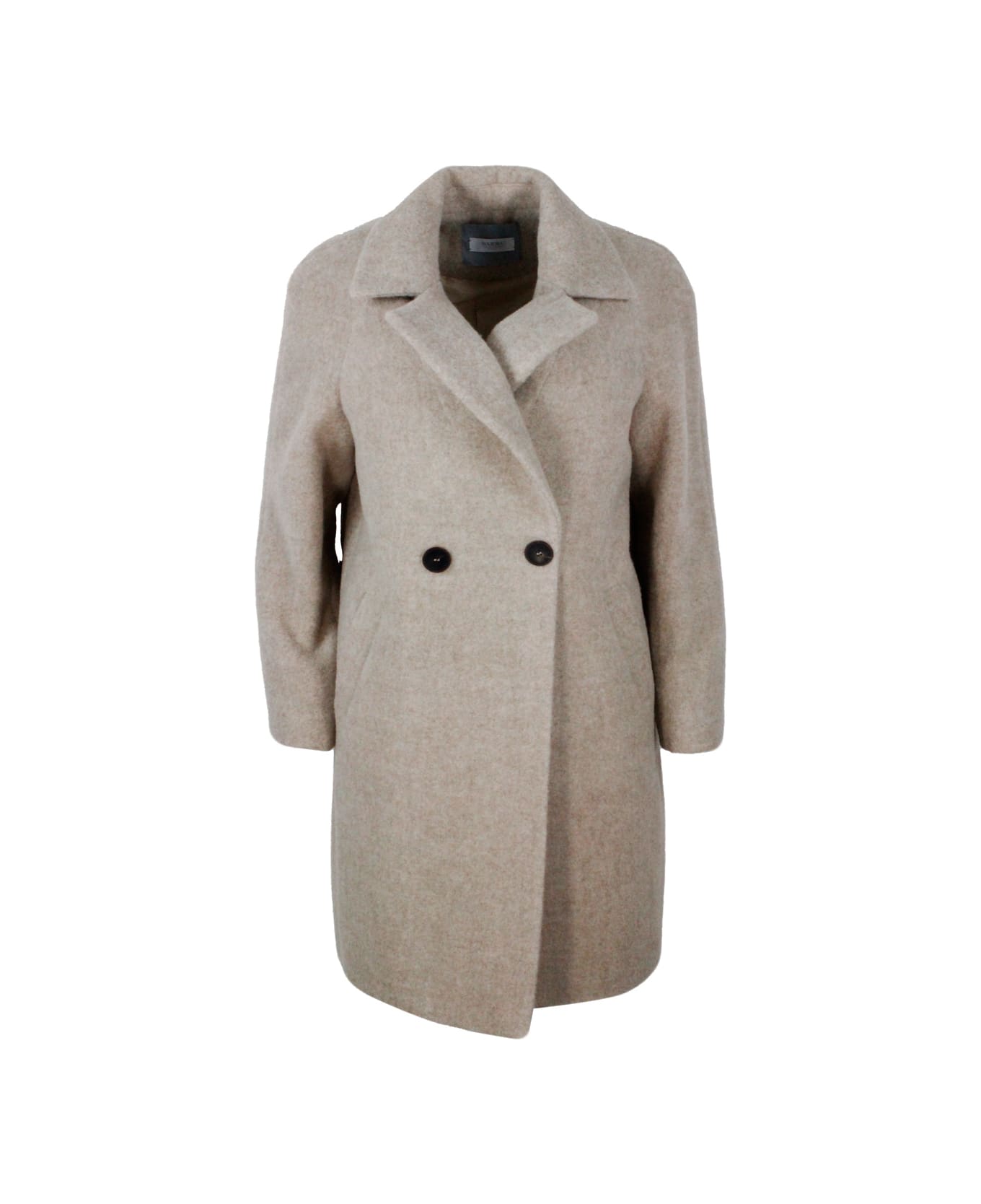 Barba Napoli Double-breasted Coat Made Of Soft And Precious Alpaca And Wool With Side Pockets And Button Closure - Beige
