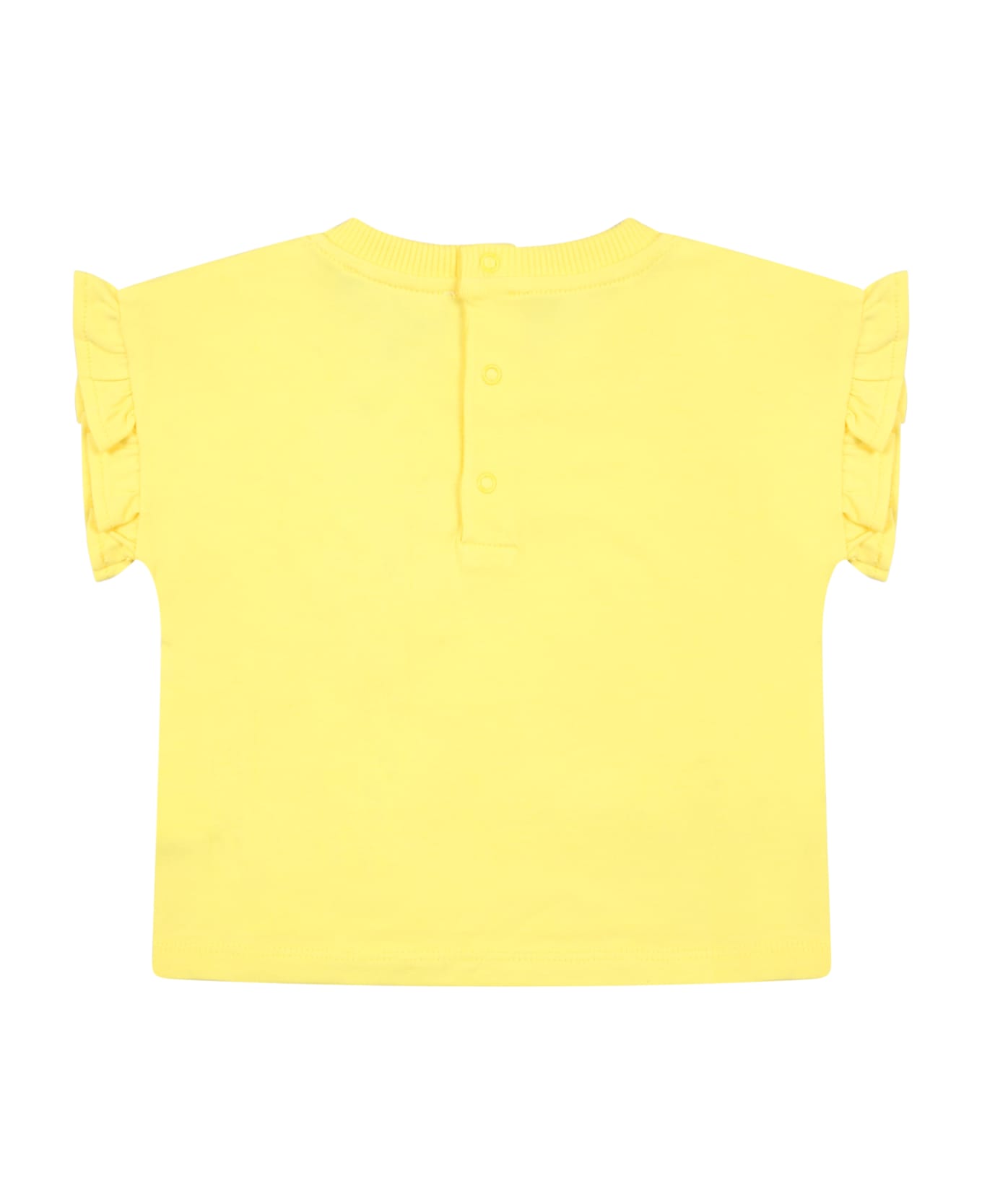 Moschino Yellow T-shirt For Baby Girl With Teddy Bear And Flowers - Yellow