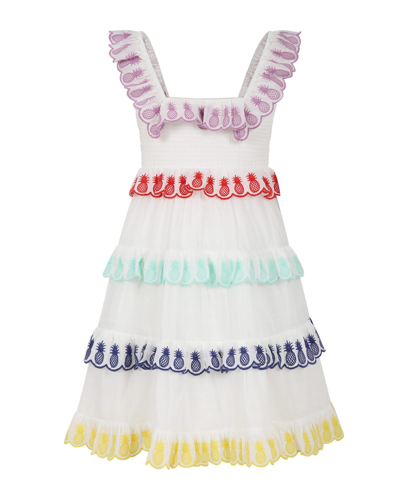Zimmermann White Dress For Girl With Multicolor Pineapples - Multicolor