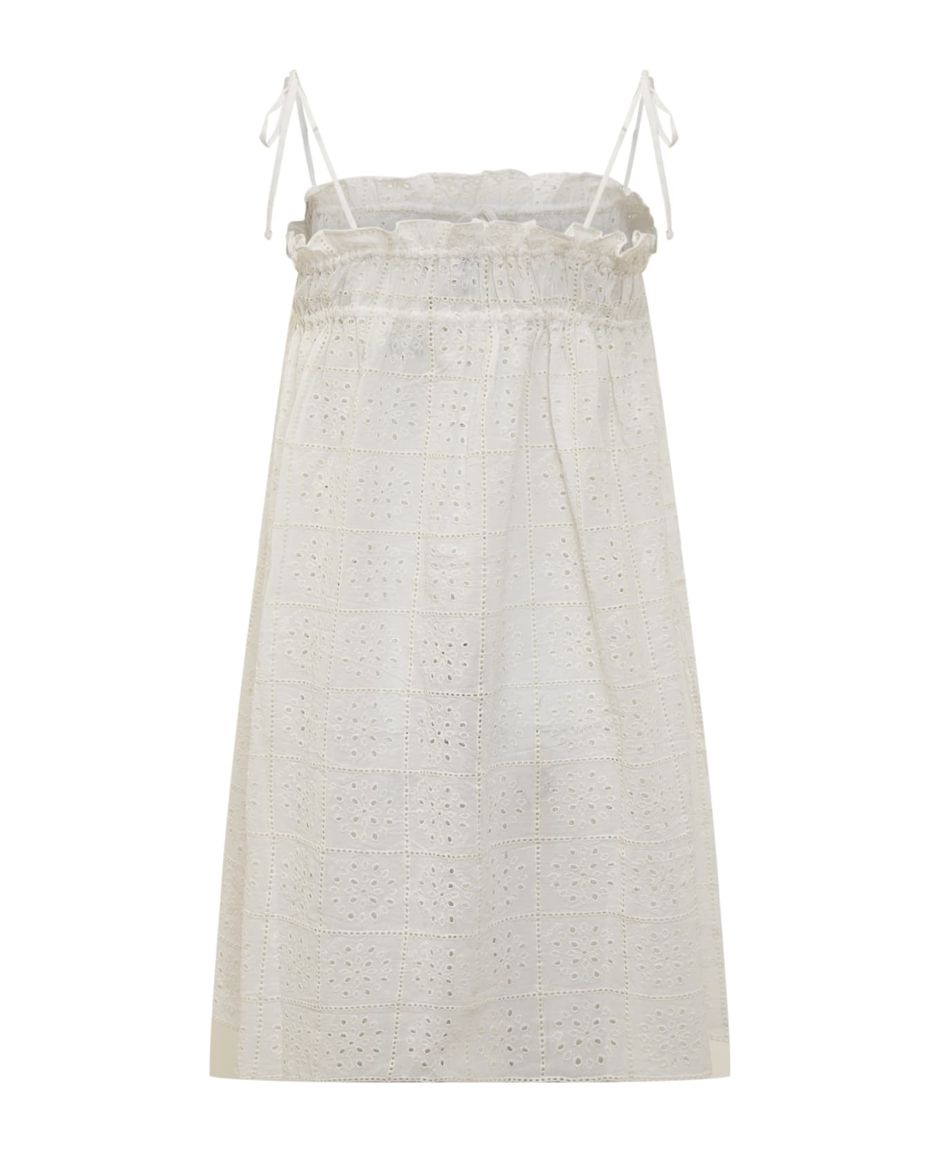 Ganni Anglaise Strap Dress - BRIGHT WHITE