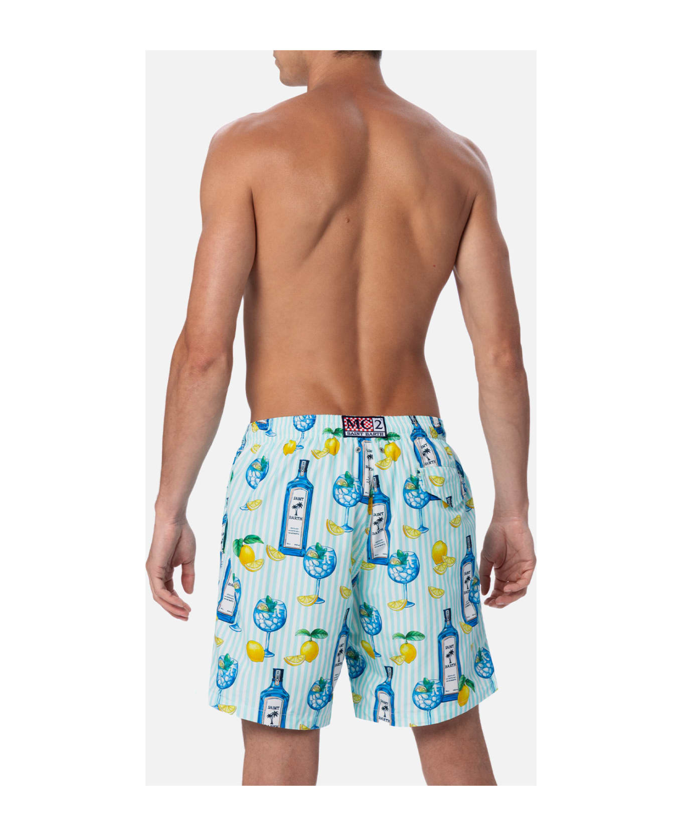 MC2 Saint Barth Man Lightweight Fabric Swim-shorts Lighting With Gin Tonic Print - GREEN