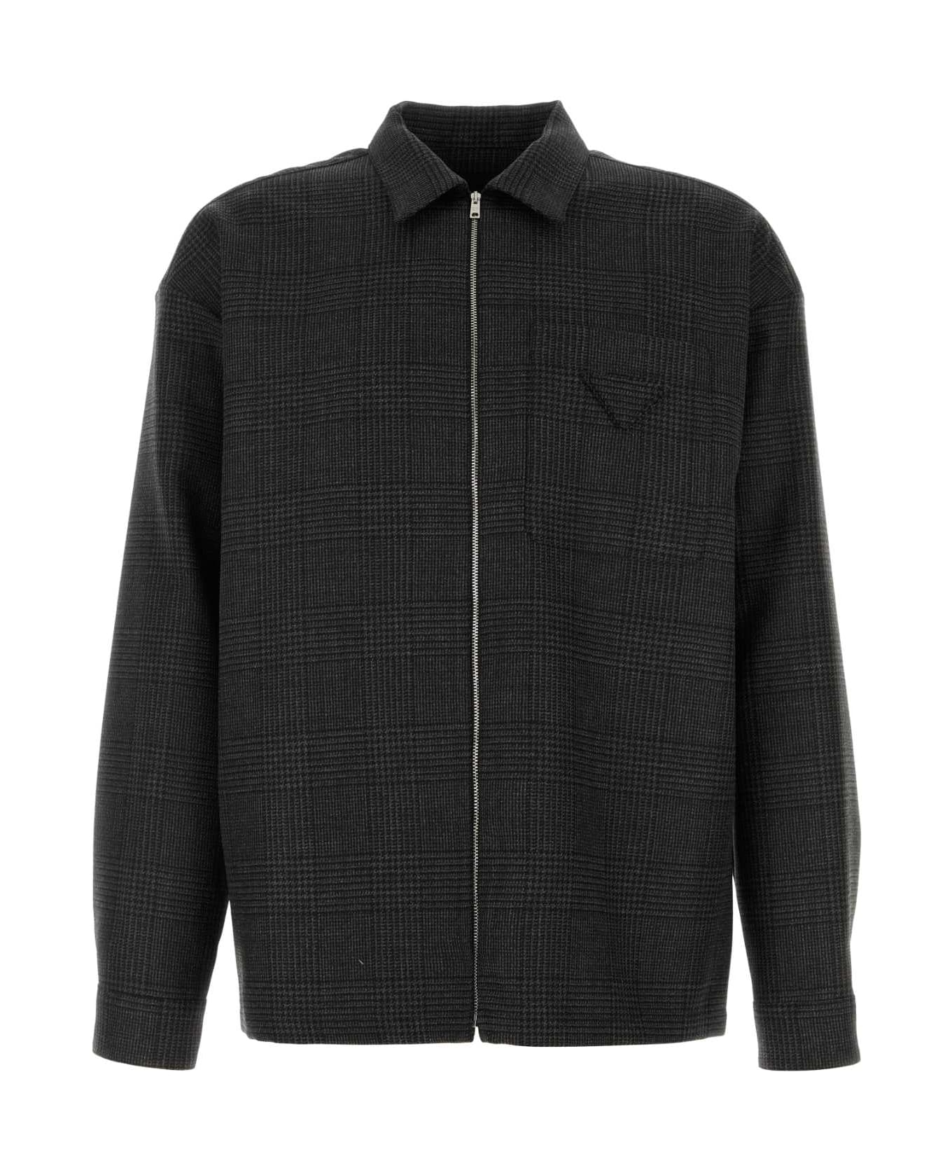 Prada Embroidered Glencheck Shirt - ANTRACITE